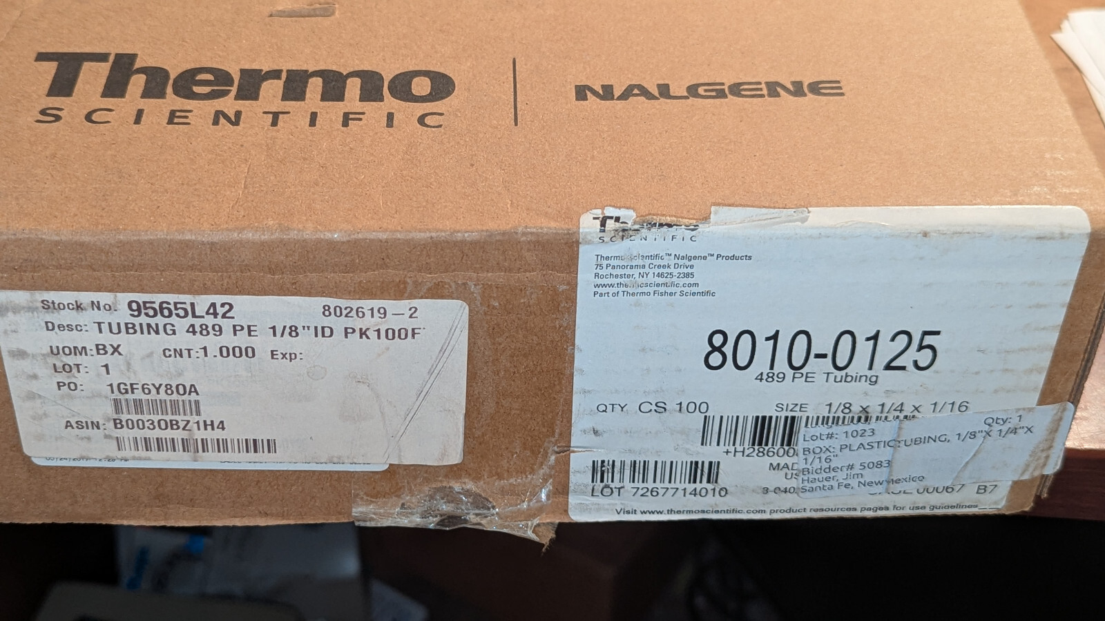 NIB 100′ Nalgene™ 489 Linear LDPE Tubing ThermoFisher 8010-0125 1/8×1/4×1/16″