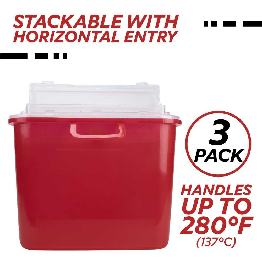Medegen Sharps Container, Red 10.5″ X 3.5″ X 10.5″, Horizontal Entry, 3 Count