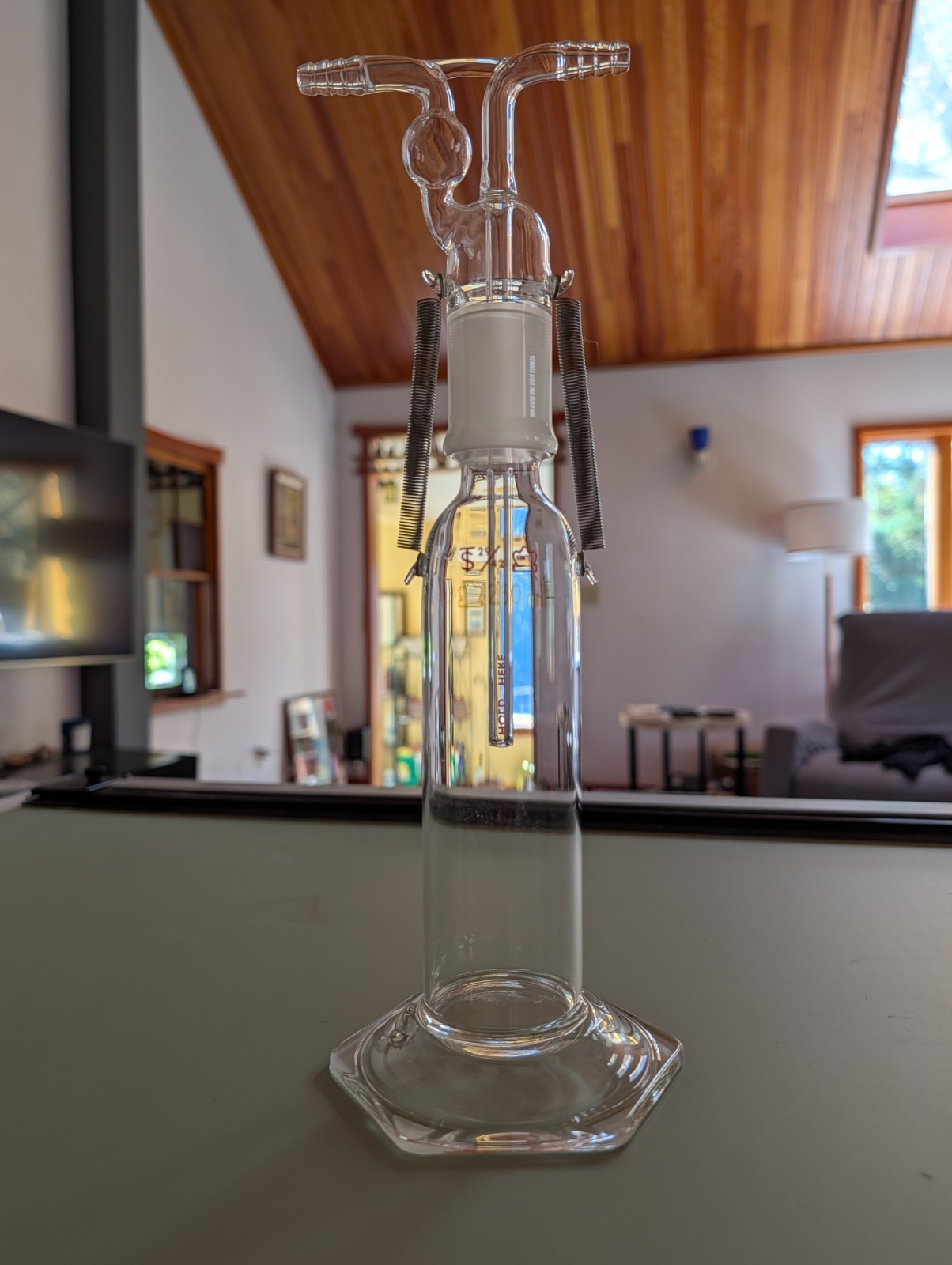 Kontes Gas Washing Bottle, 250ml, Tall Form, 29/42 Joint, Straight Tube Inlet