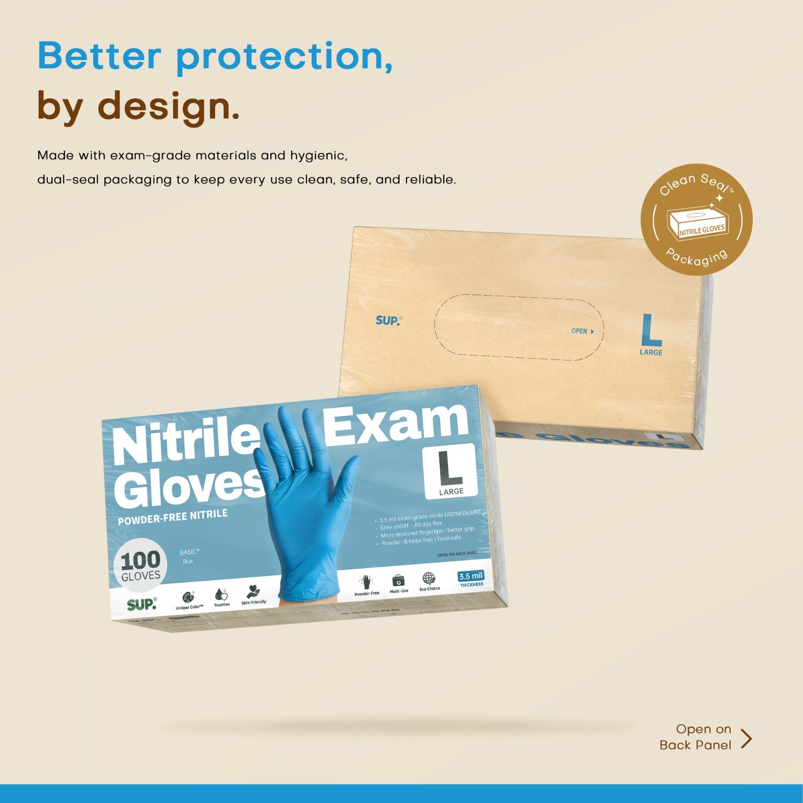 Medical Nitrile Exam Gloves Blue 100 PCs Powder-Free Food-Safe Disposable Glove