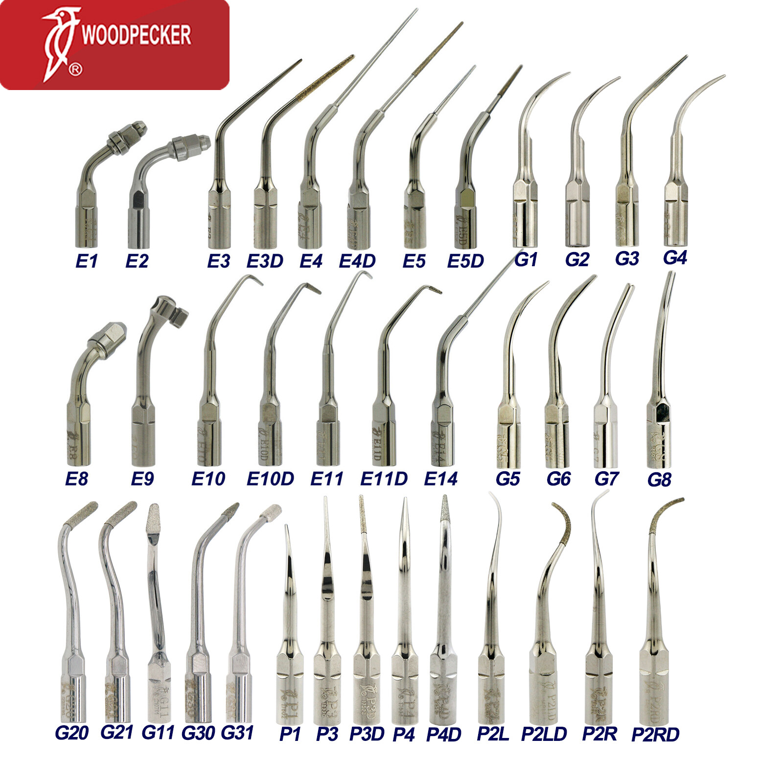 Woodpecker Dental Ultrasonic Piezo Scaler Tips Endo Perio DTE SATELEC NSK EMS