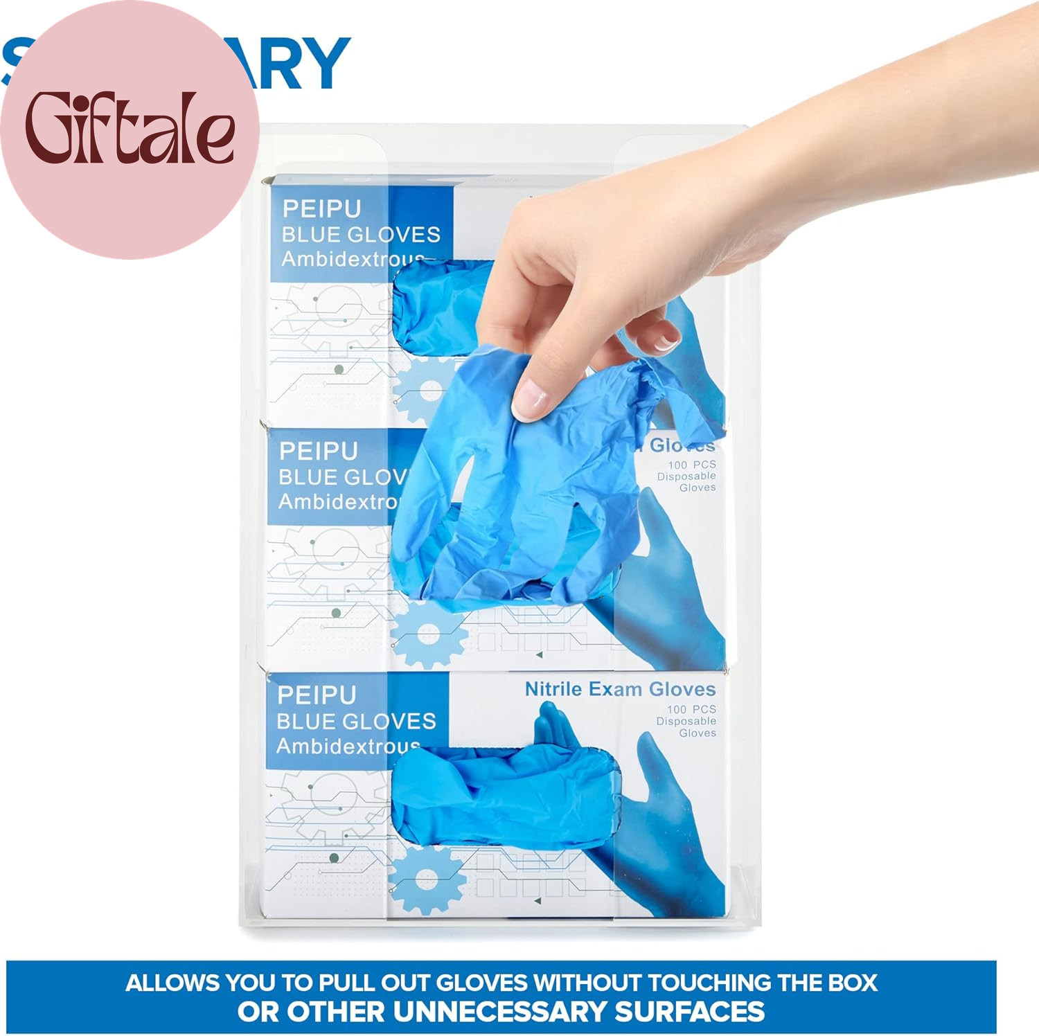 Triple Acrylic Gloves Dispenser, Tissue Box Shelf, Glove Holder Wall Mount, for