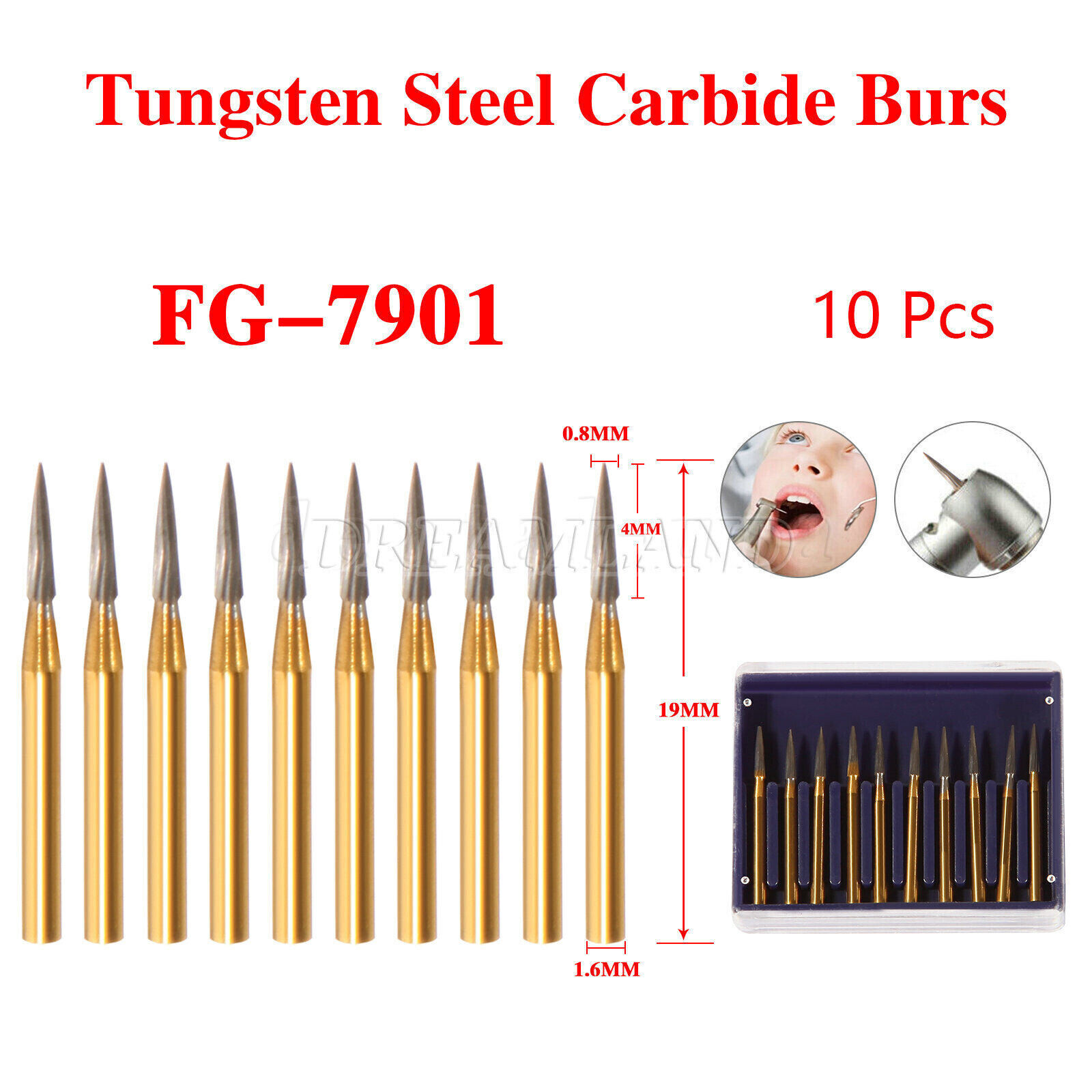 TRIMMING & FINISH DENTAL CARBIDE BURS 12 BLADES TF 7901 NEEDLE SANDENT