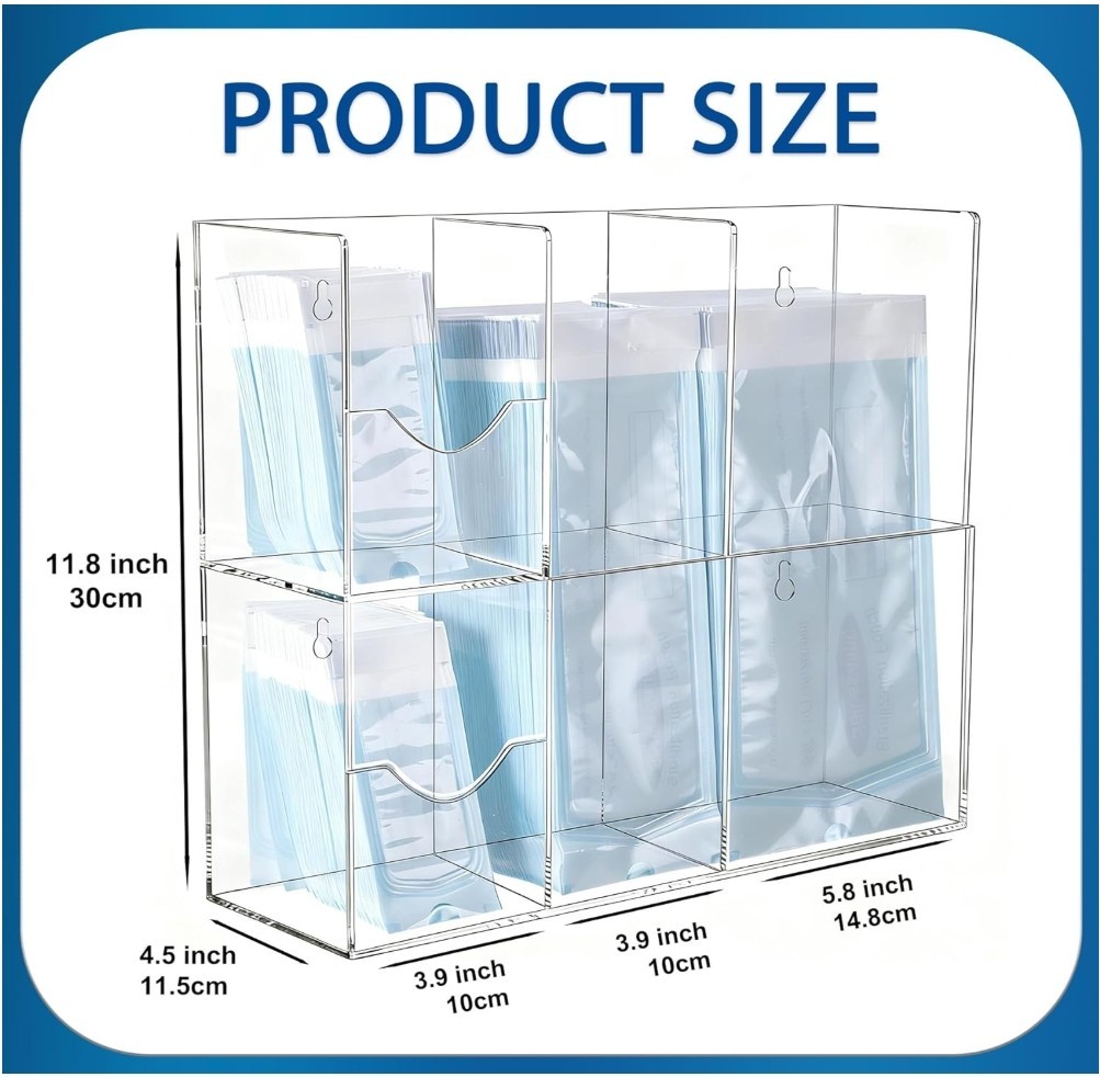 Sterilization Pouch Organizer –4-Compartment Acrylic Dispenser Holder,Wall Mount