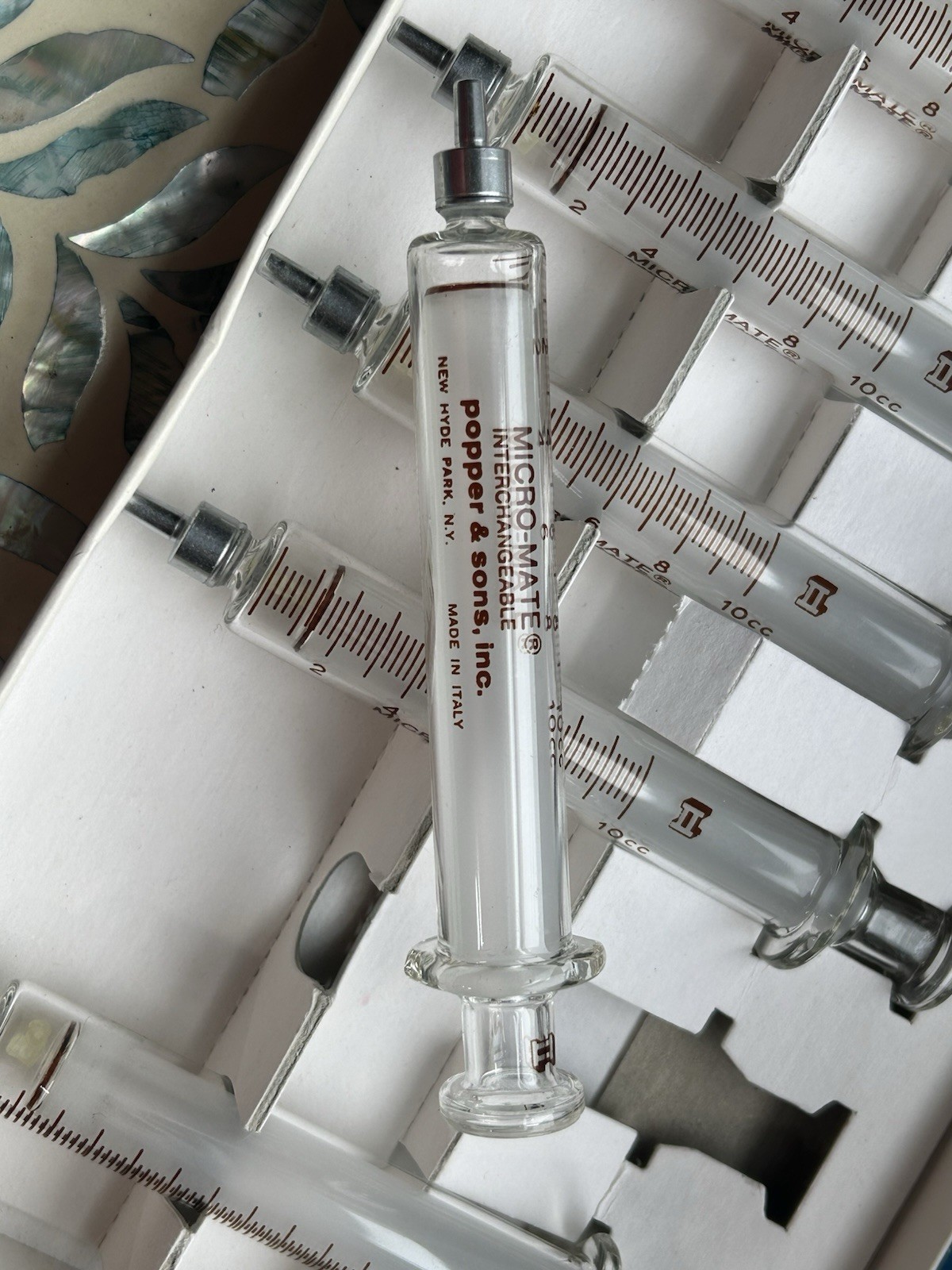 Popper Micro-Mate 10cc Glass syringe with luer lock tip, Box of 6, NEW