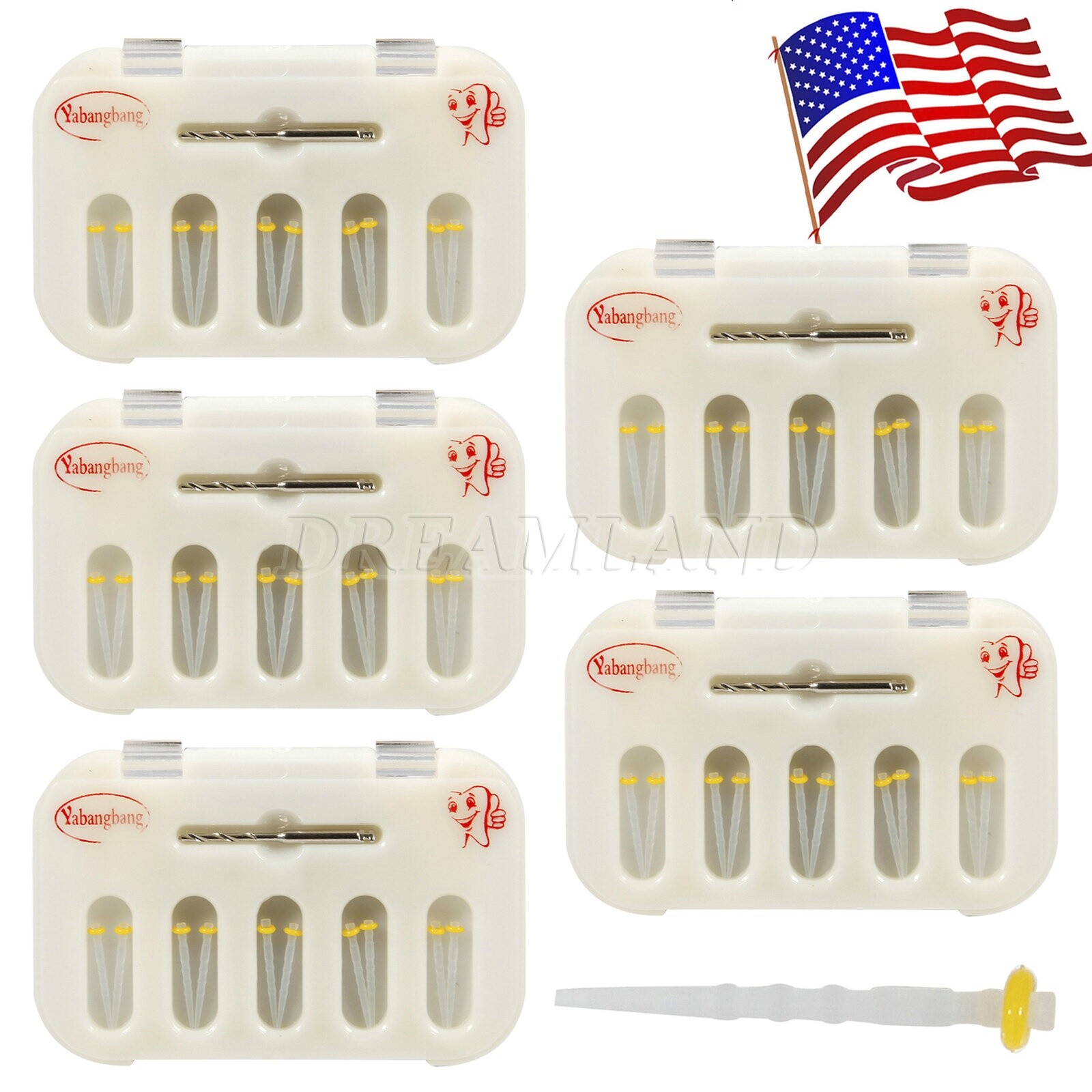5 Packs Dental Fiber Post Resin Screw Thread Quartz Drills Yellow/Red Yabangbang