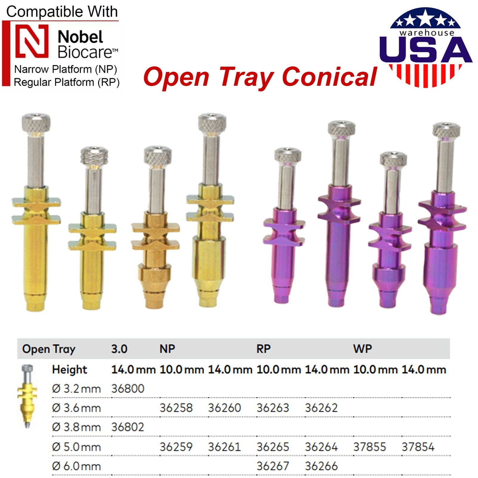 US Nobel Dental Impression Coping Open Closed Tray & Lab Analog Fit NP RP Alloy