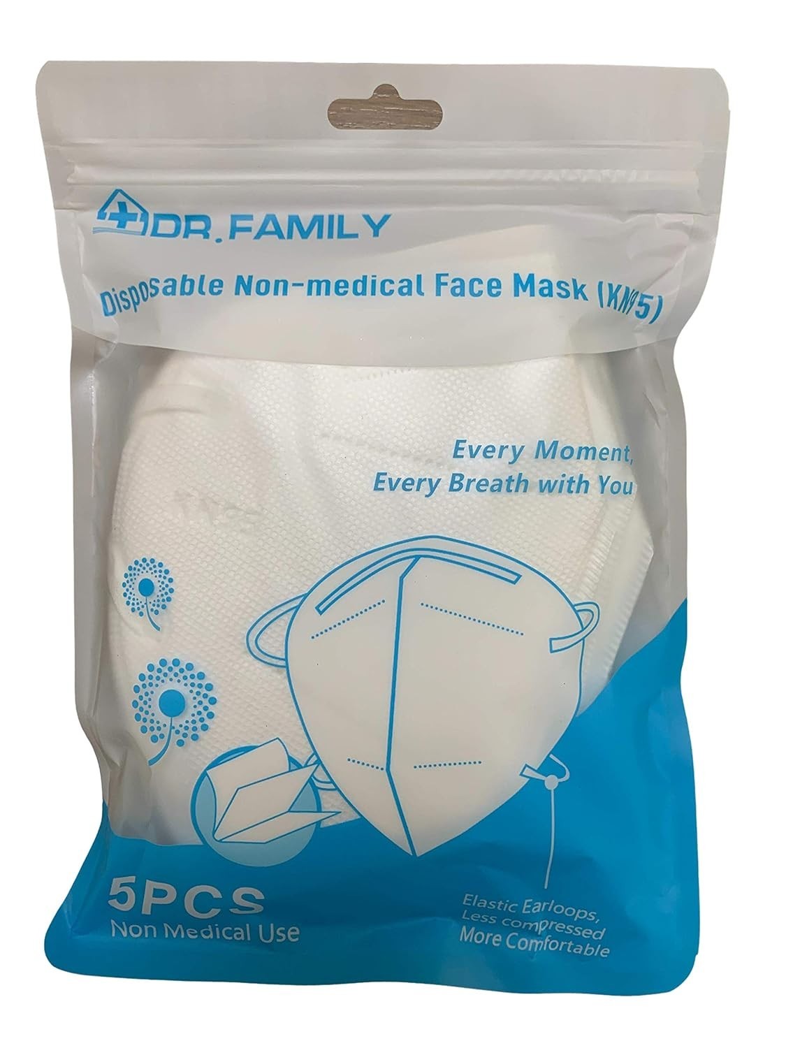 KN95 Disposable Masks – 5 Pack, Breathable and Comfortable with 95% Filtration