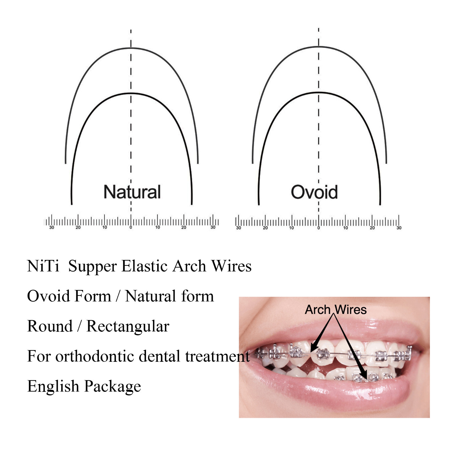 100PCS Arch Wire Orthodontic Niti Natural Ovoid Form Arches Round Rectangular