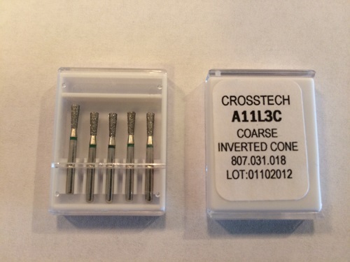 Crosstech Multi-Use High Spd Diamond Dental Bur Inverted Cone 807-018 A11L3C 5pk