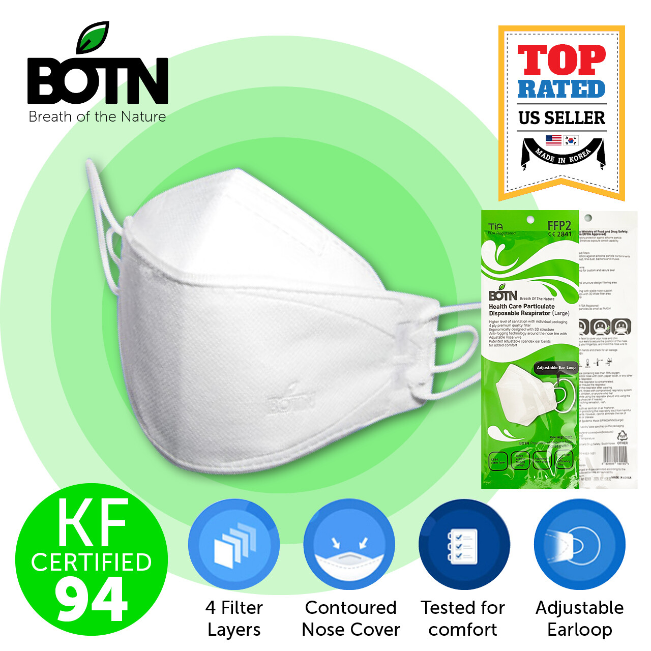 2 PCS KF94 WHITE L Adult Size Protective Face Mask Made in Korea KFDA Approved