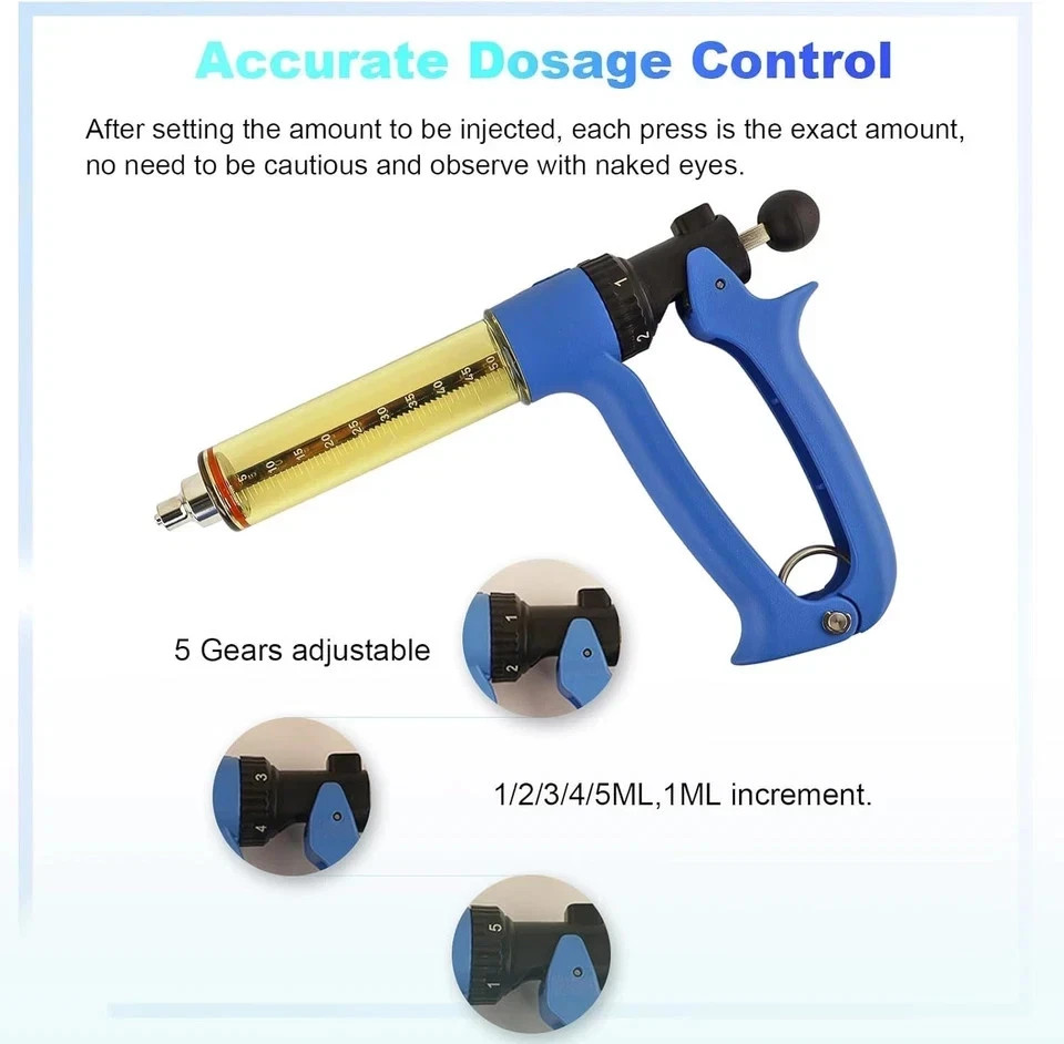 50ML Semi Automatic Livestock Syringe, Adjustable Continuous Repeating Luer Lock