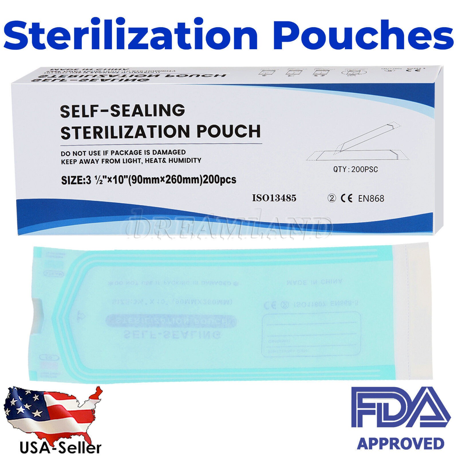 3-1/2″ x 10″ Dental Medical Self Seal Pouch Sterilization Bag Pouches USA