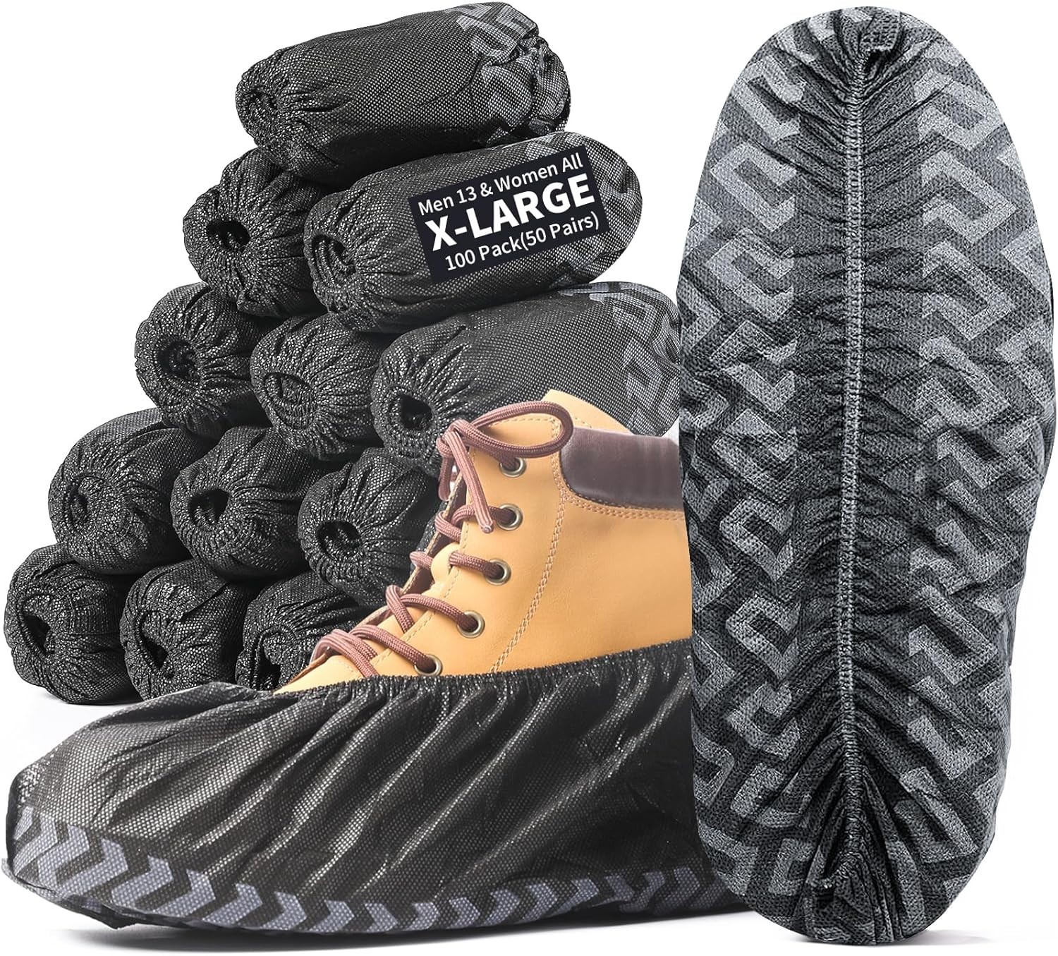 Protective X-Large Black Boot Covers – 100 Pack for Indoor Safety & Cleanliness