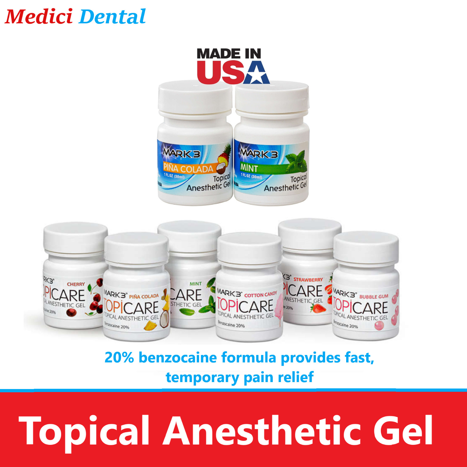 Dental Topical Anesthetic Gel 20% Benzocaine 1oz Jar, Made in USA Exp 06/2026