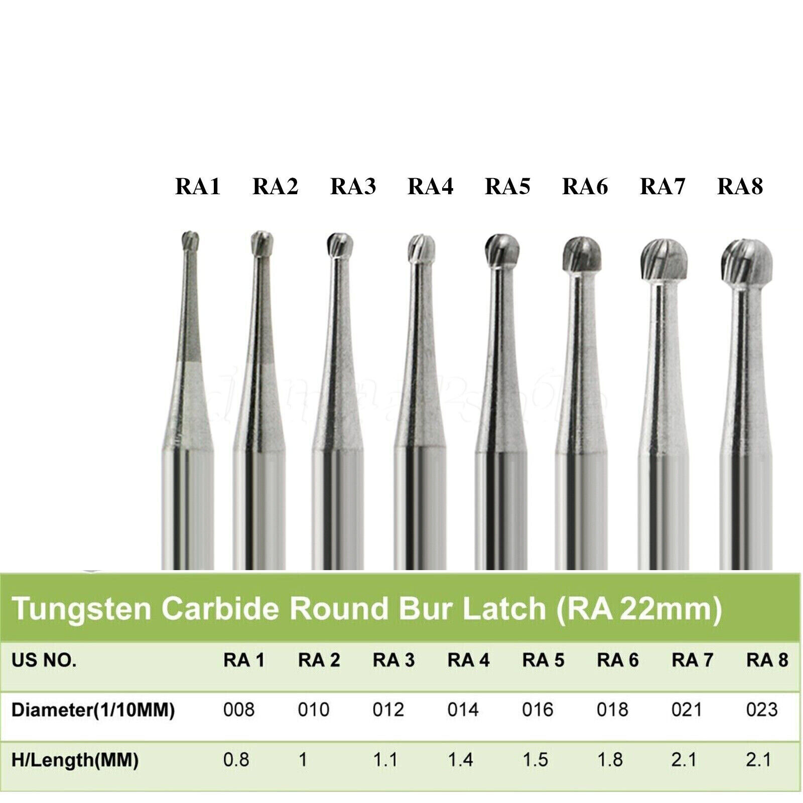 Dental Slow Speed Latch Bur Tungsten Carbide Round Fissure Invert Cone RA 1-8