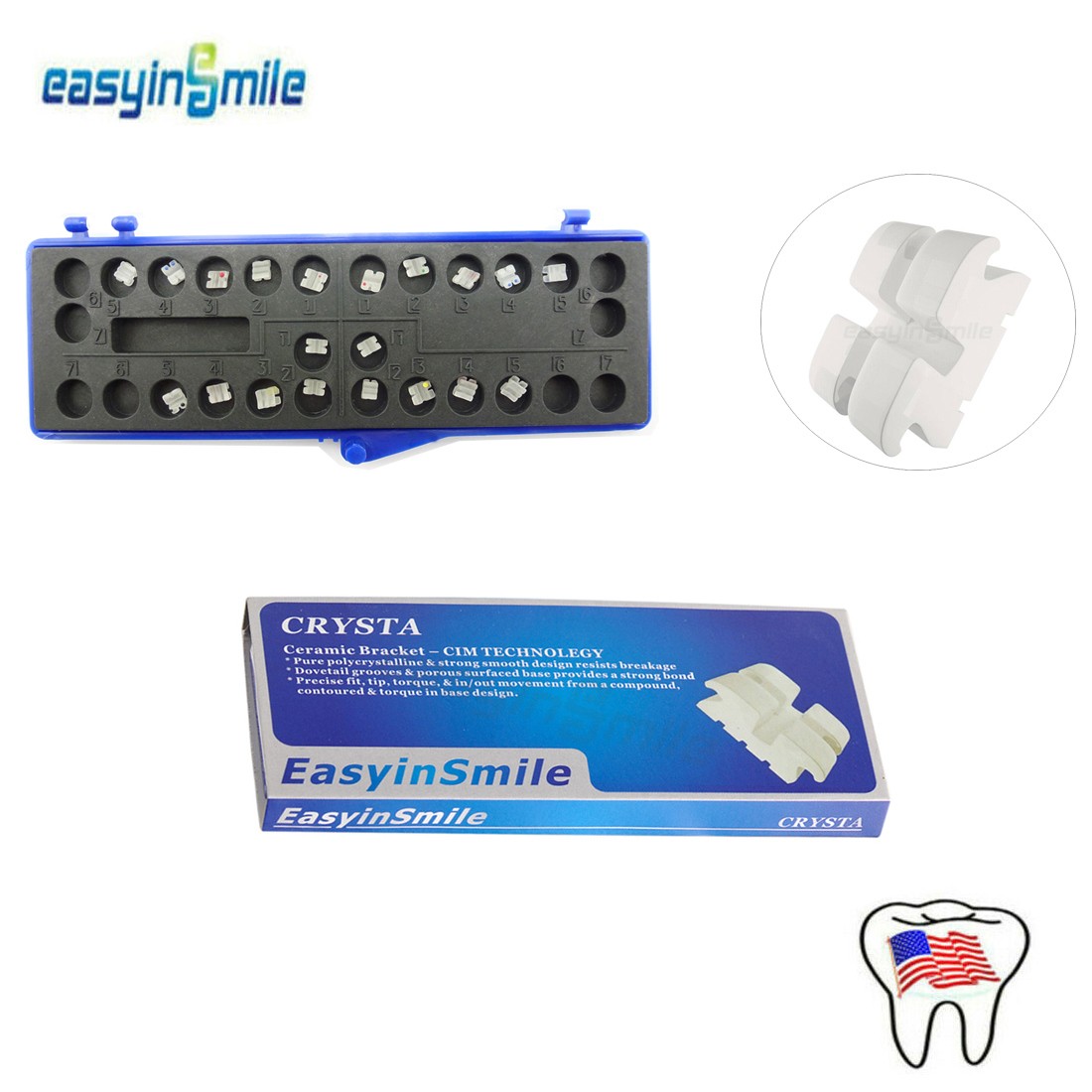 Dental Orthodontic Ceramic Bracket Brace Mini Roth/MBT .022 /3-4-5 Hooks Brace