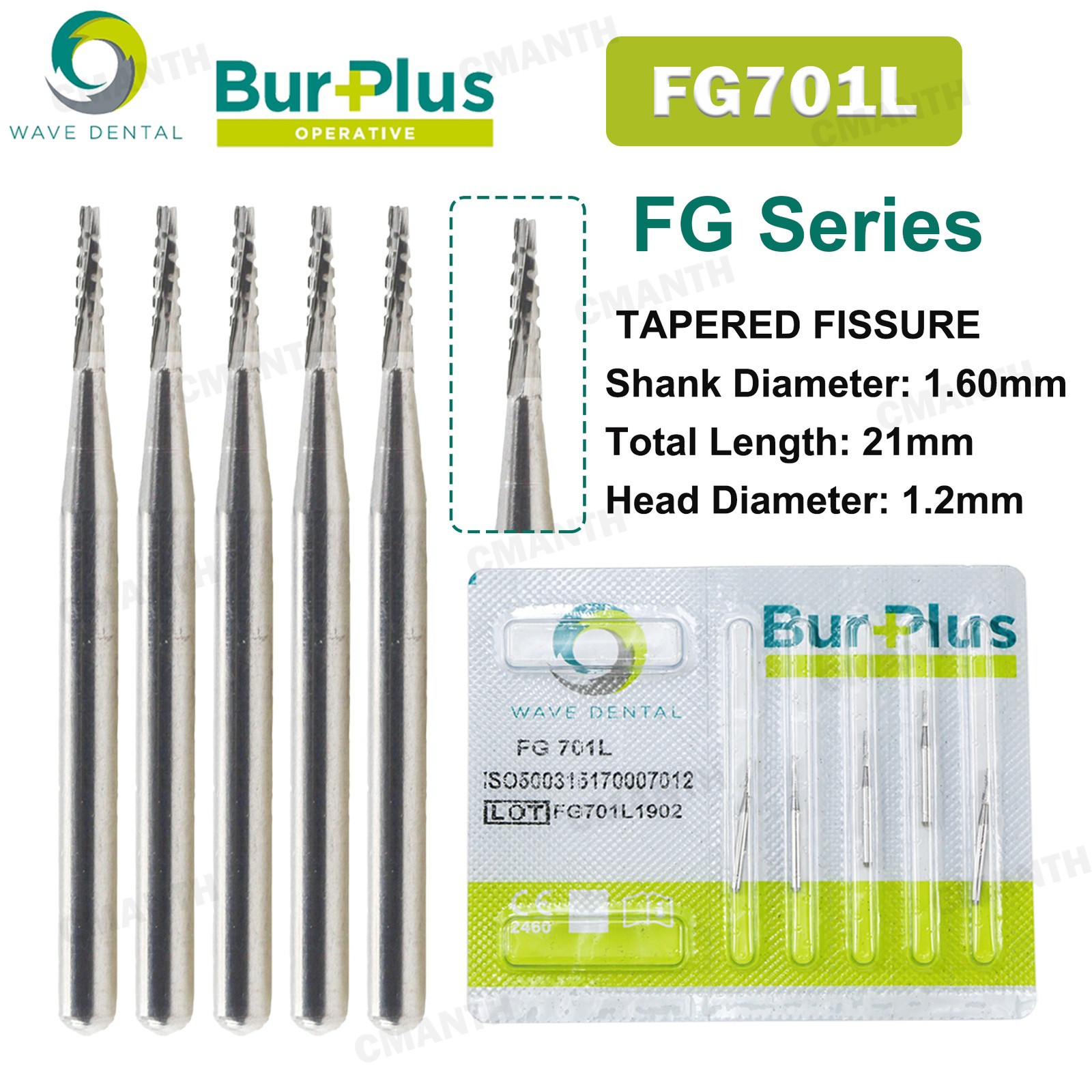 US WAVE Dental Burs Carbide Burs Tapered Fissure FG Cross Cut Bur Fit High Speed