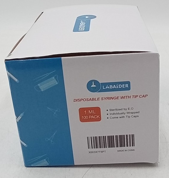 Labaider 100 Ct Disposable Syringes 1mL Slip tip With Cover Sealed