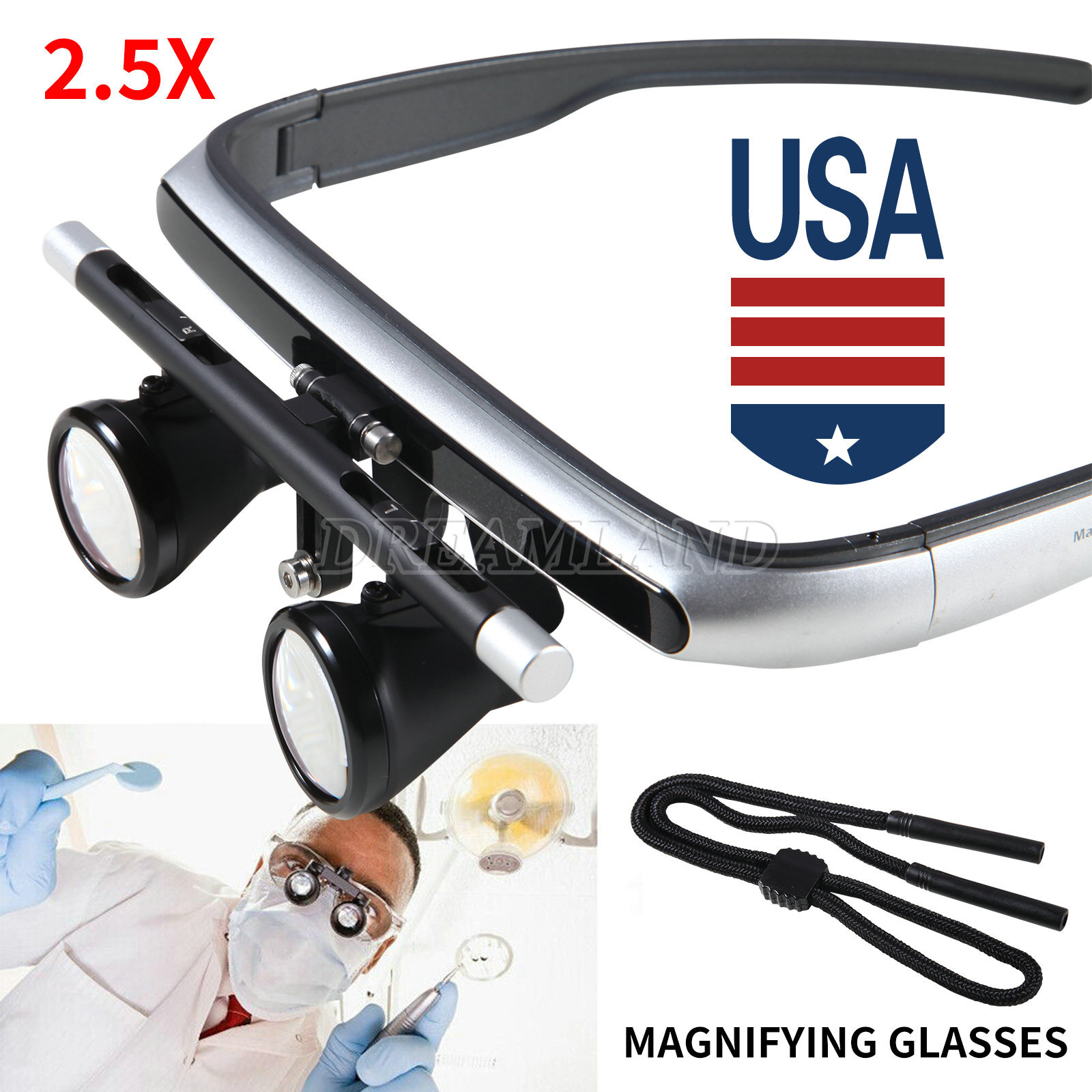 2.5X Dental Surgical Binocular Loupes Magnifier US/EU