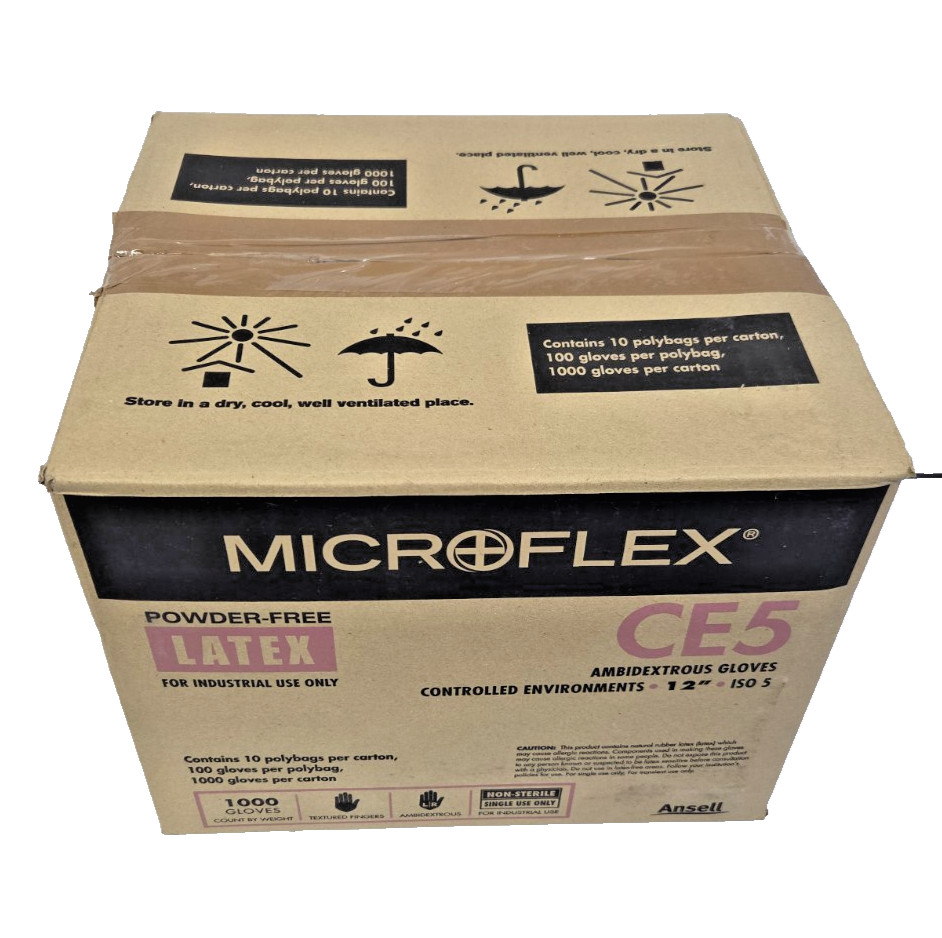 Microflex Powder-Free Latex Ambidextrous Gloves CE5-512-M Sz Medium Box of 1000