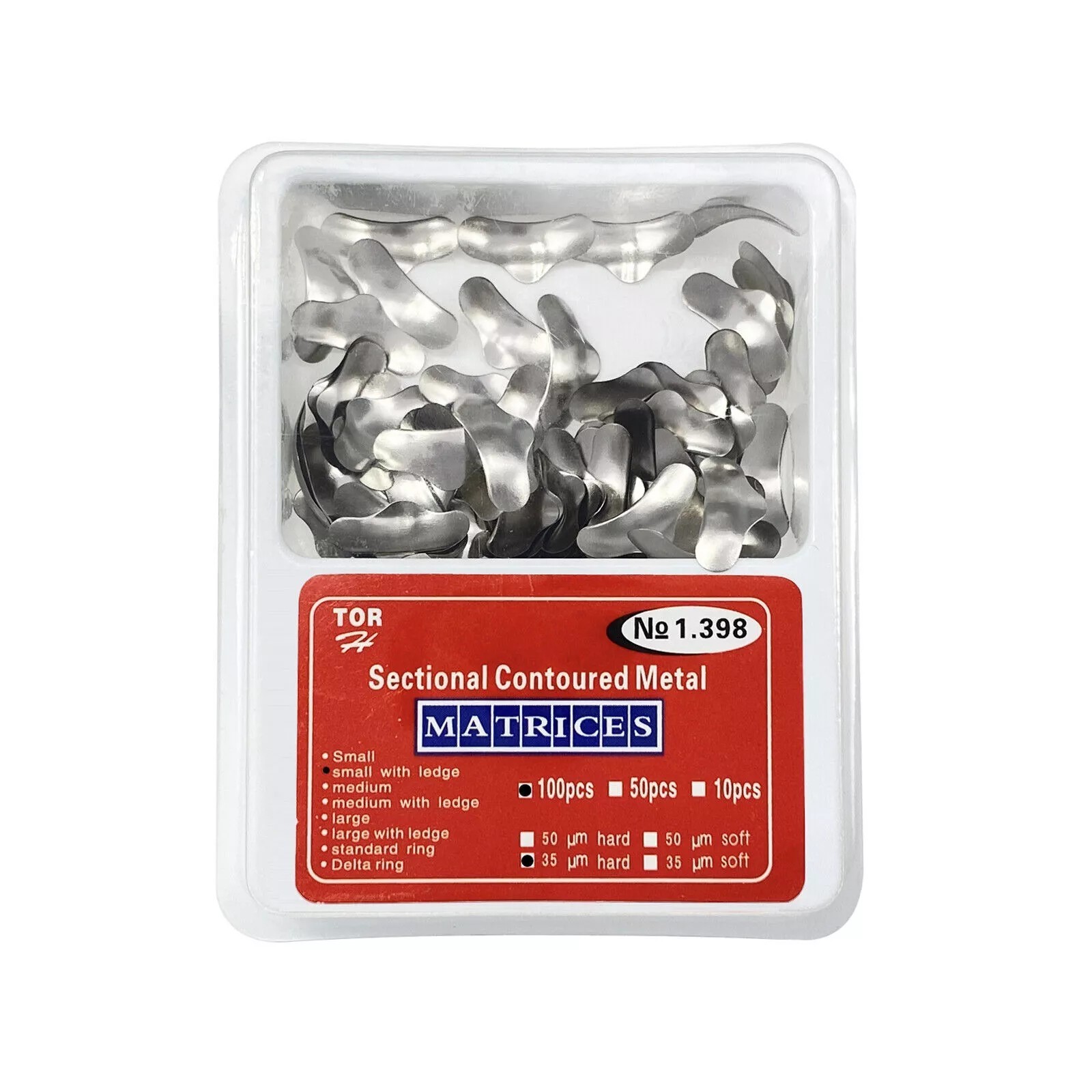 100 Pcs/Box Dental Metal Matrices Refill Matrix Band Sectional Contoured Ledge