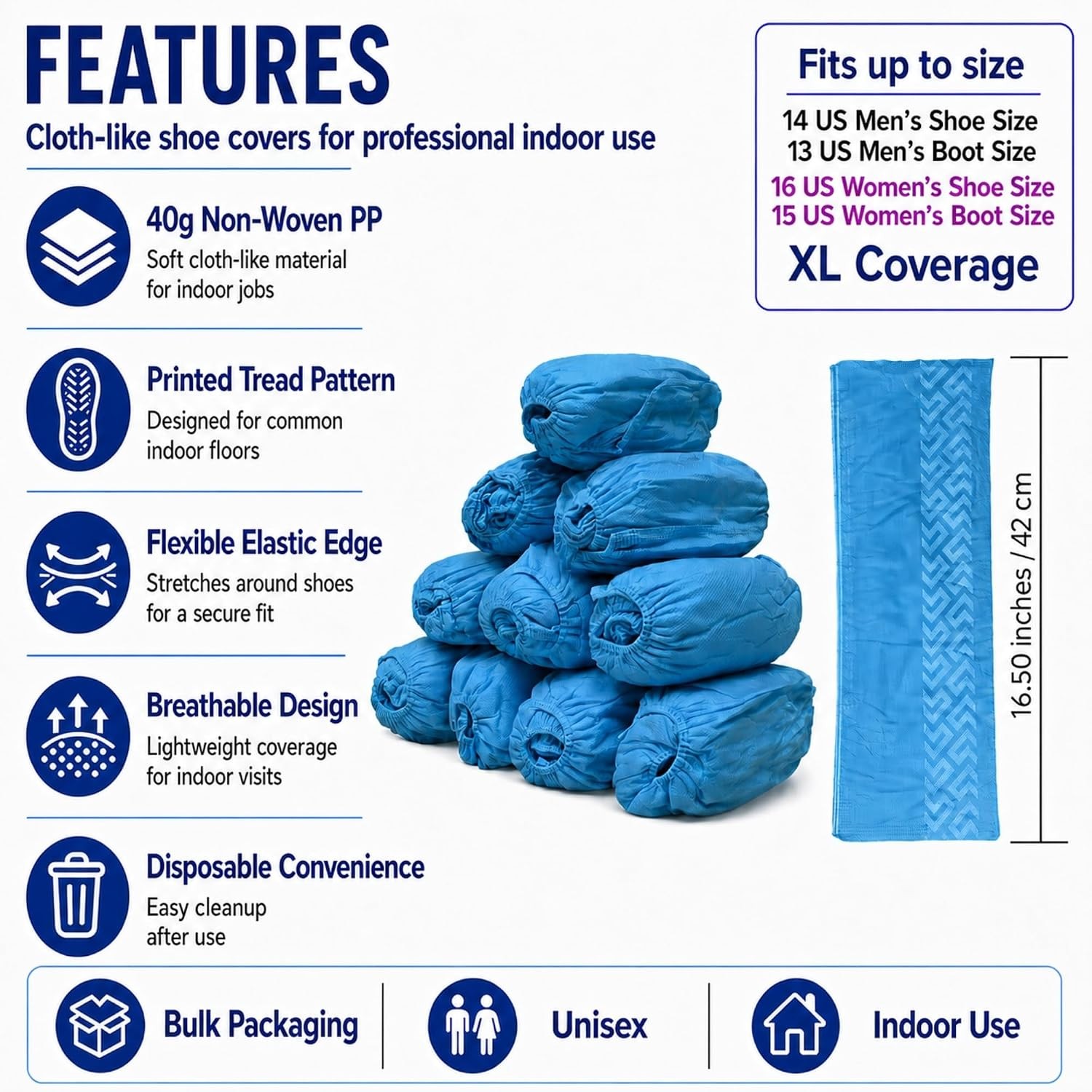 Blue Indoor Disposable Shoe Covers Disposable Non Slip Boot Covers Indoor