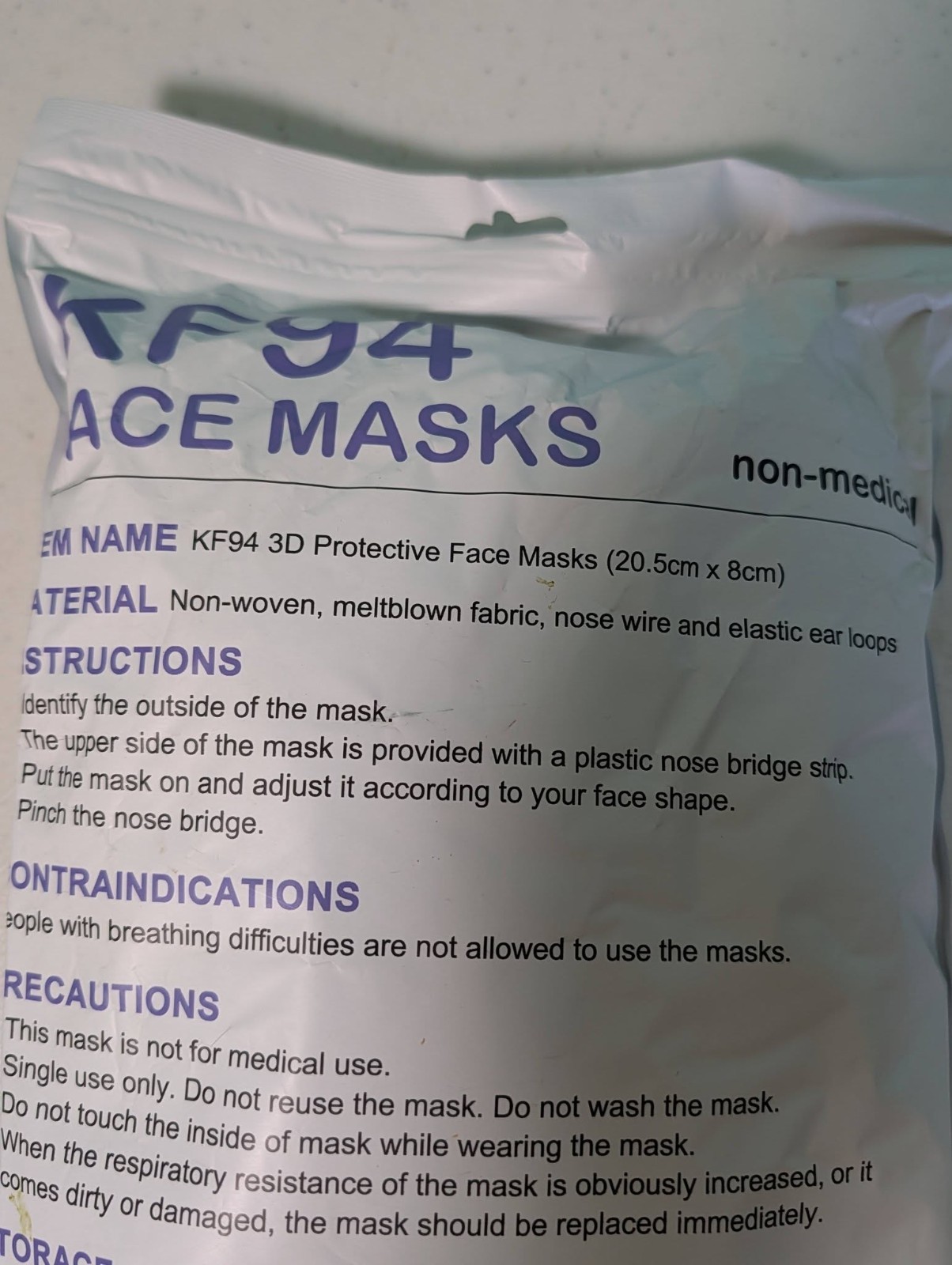 KF94 Face Masks Disposable 50 Pcs Per Package New
