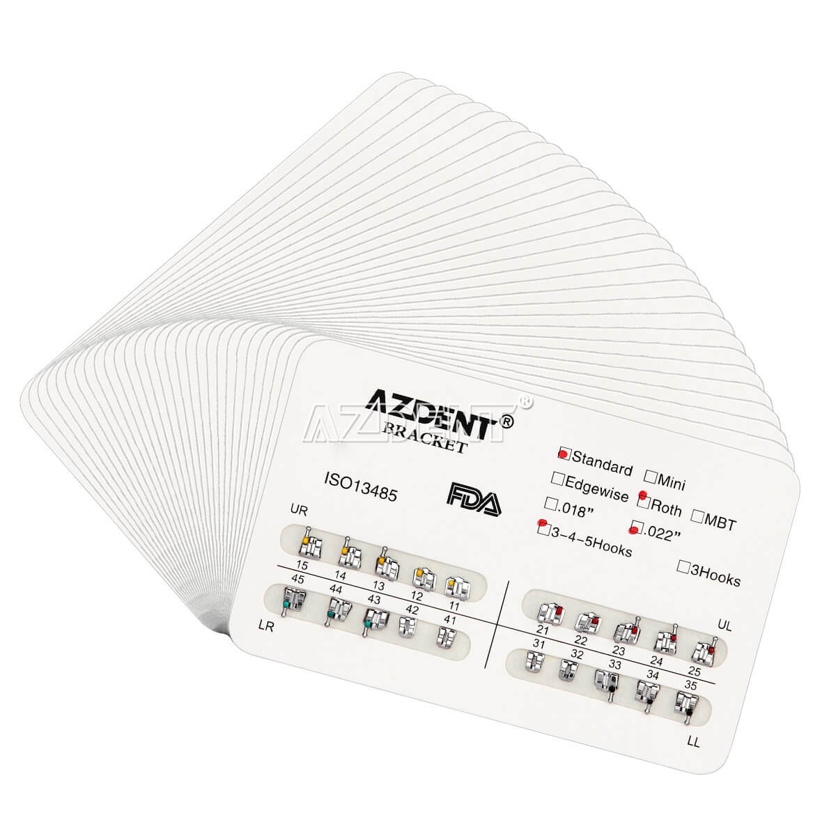 AZDENT Dental Orthodontic Brackets Braces Standard Roth .022 Hooks 3-4-5 FDA