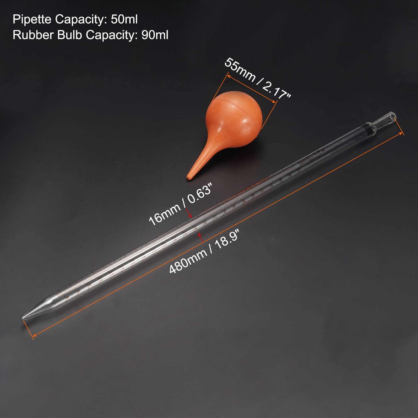 Graduated Dropper Pipettes Kit 50ml Borosilicate Glass Pipette Rubber Bulb