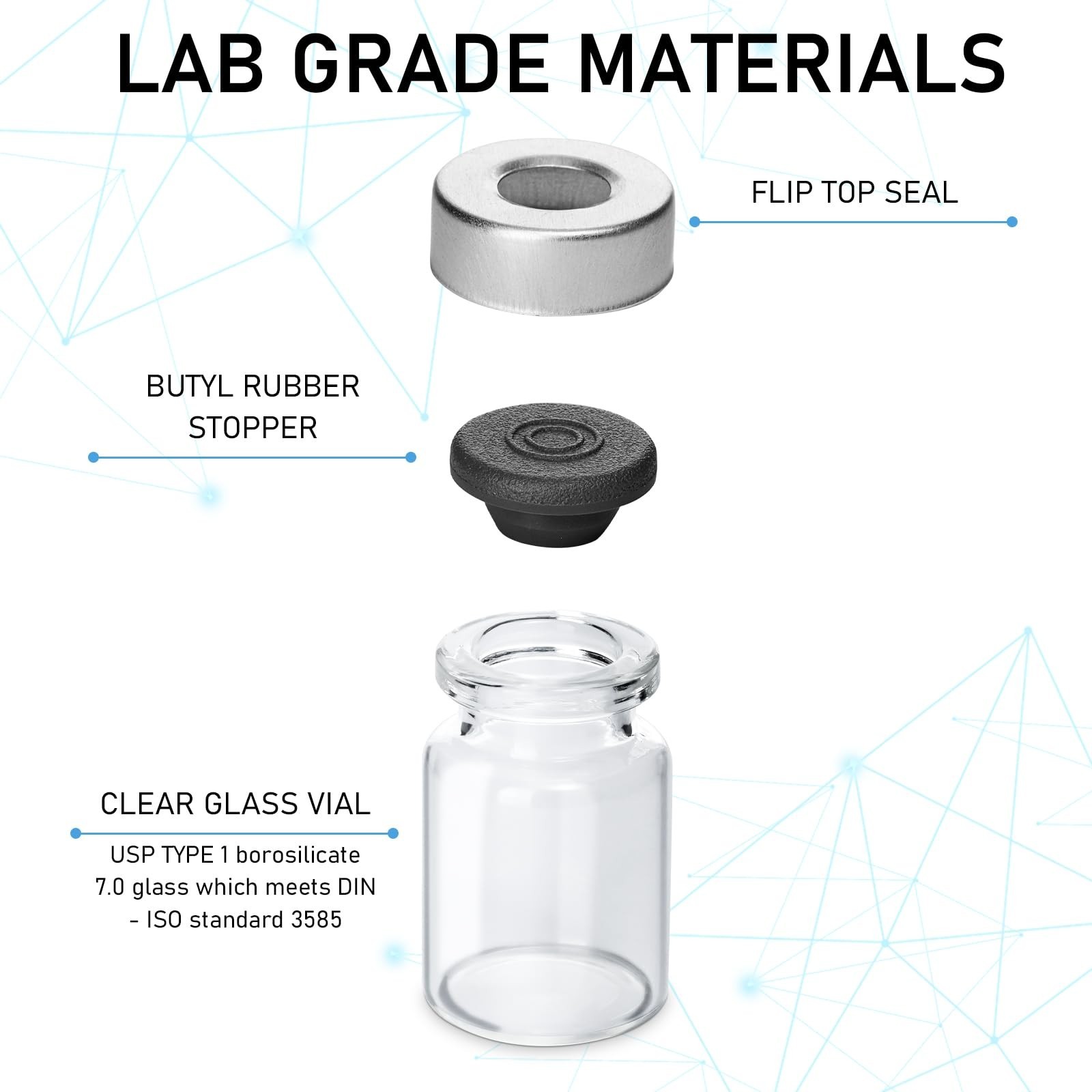 50 Pack 5ml Glass Sample Vials with Sealed Self-Healing Injection Port – Clear