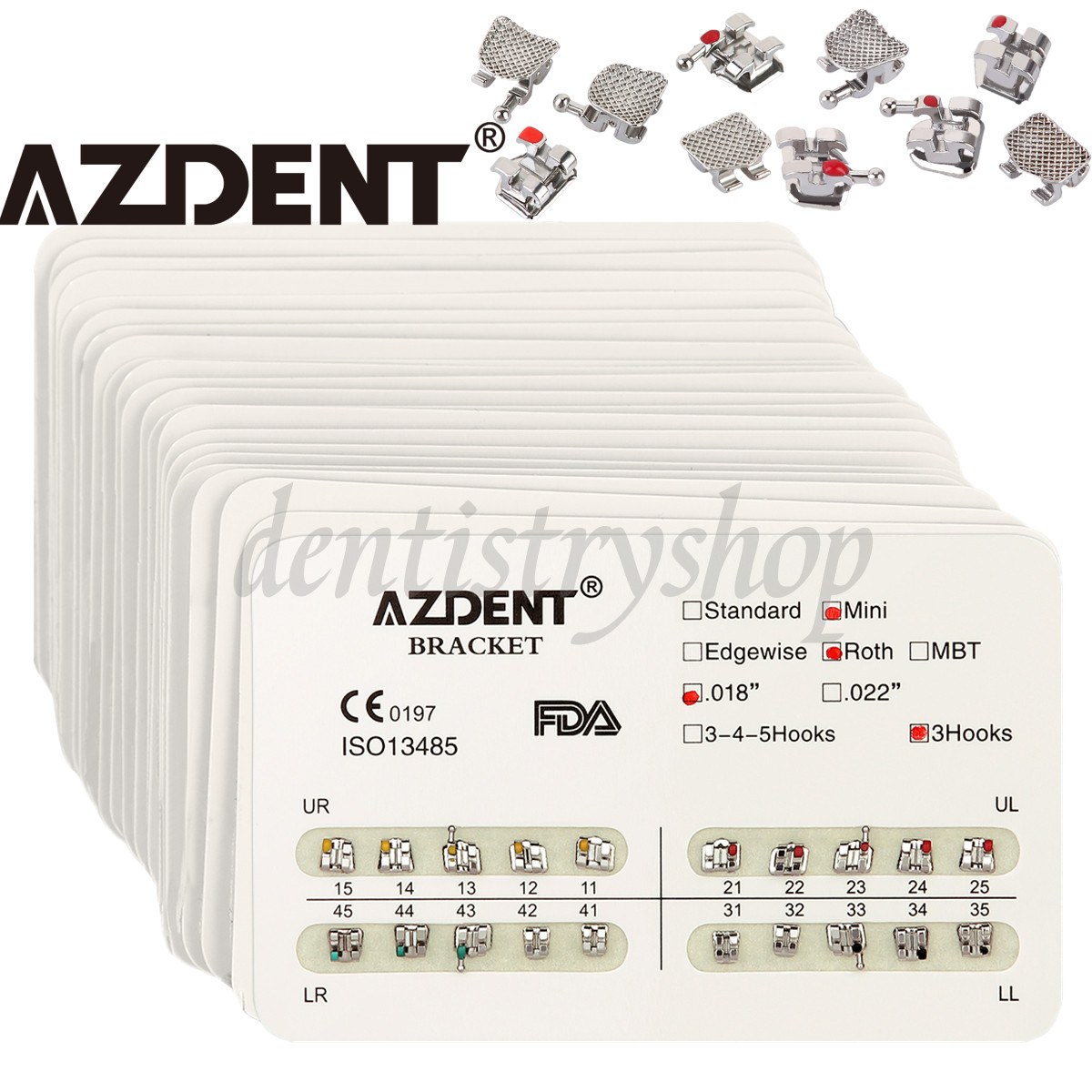10Packs AZDENT Dental Brackets Mini/Standard MBT/Roth 022/018 Hooks 3 4 5