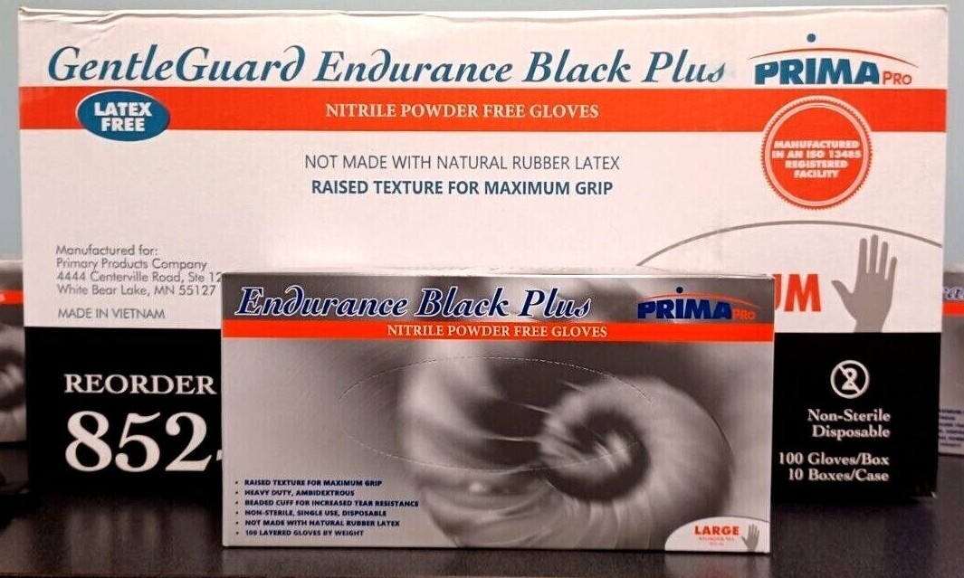 Nitrile Gloves 8 Mil Diamond Texture Black Endurance Plus Case of 1,000 PCS