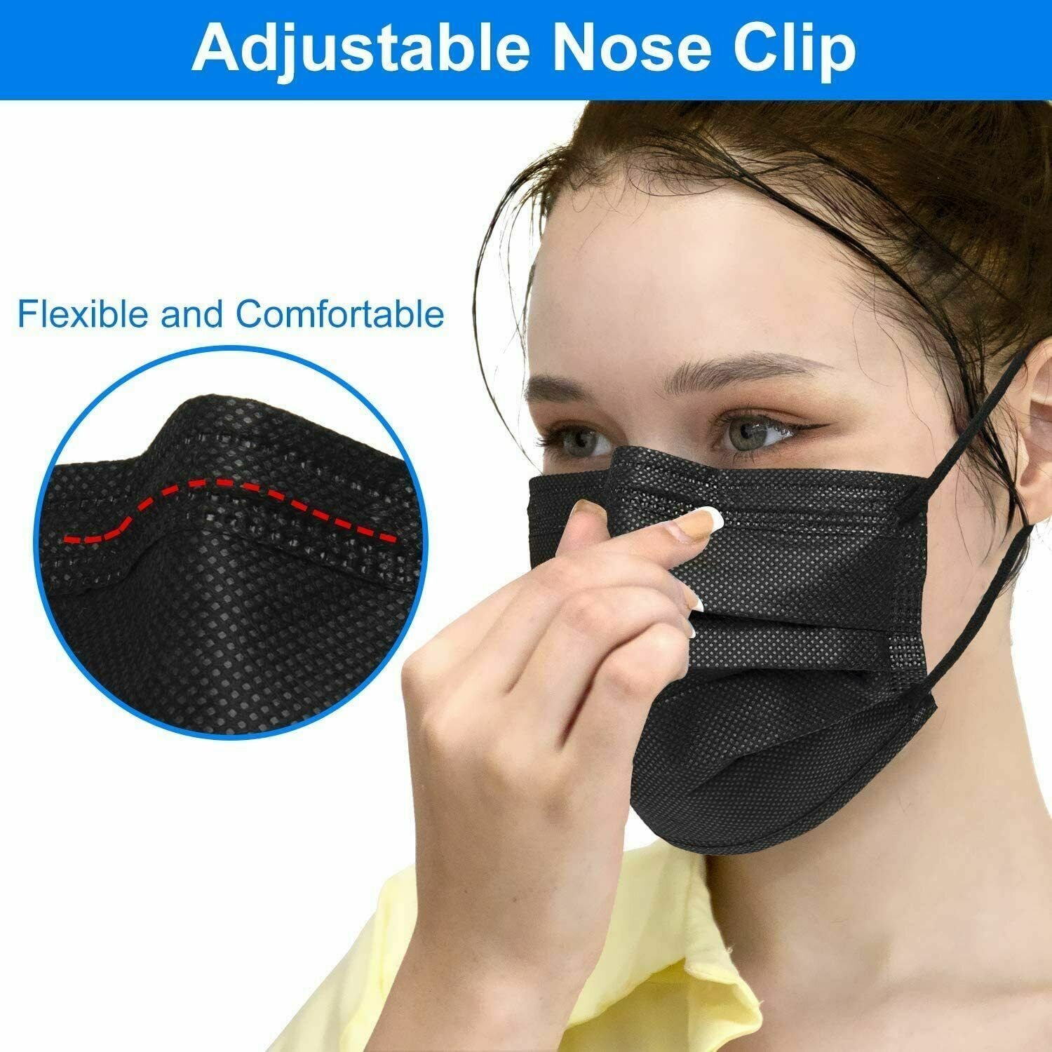 100/50 PCS Black Face Mask Mouth & Nose Protector Respirator Masks USA Seller