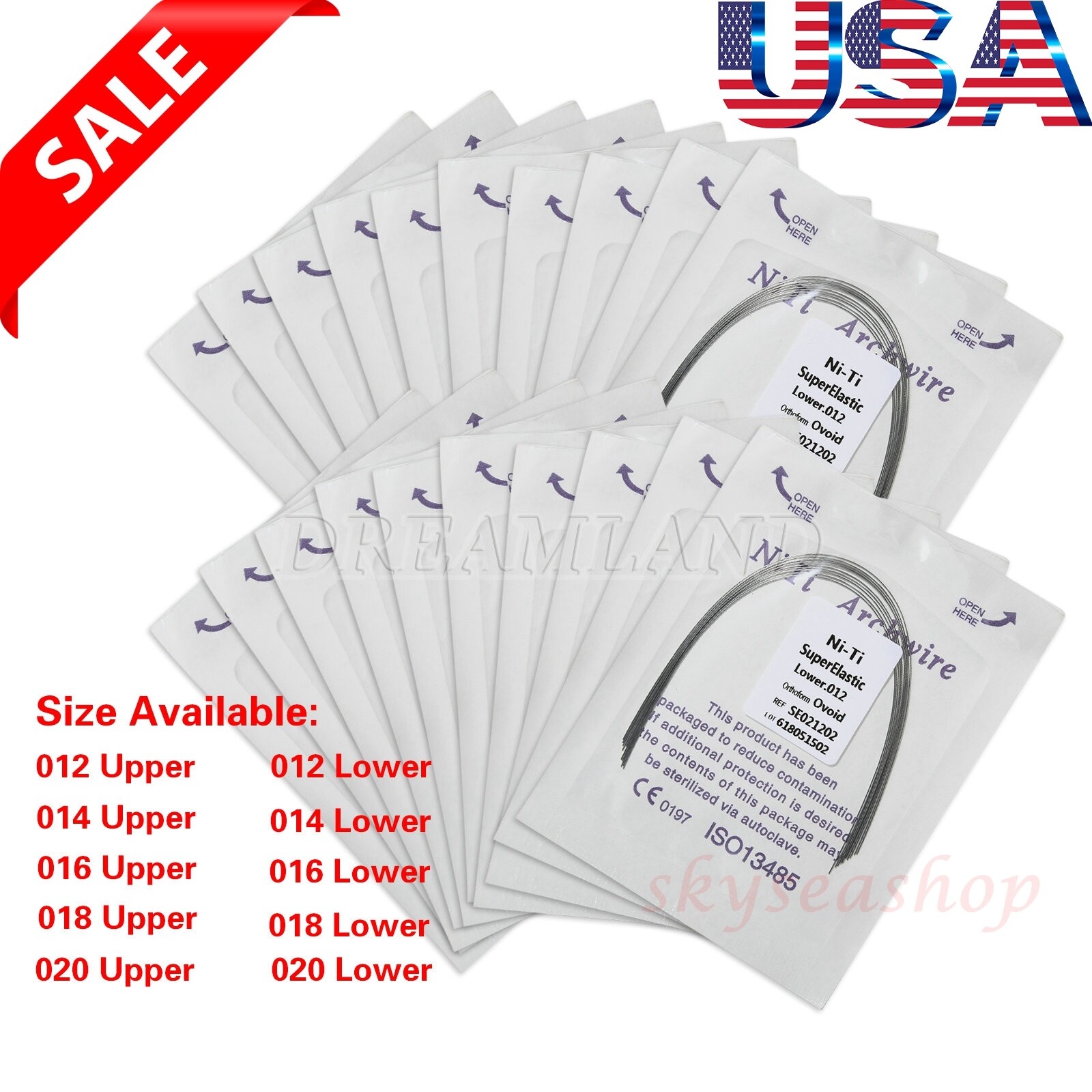 Dental Ortho Super Elastic Niti Round Arch Wire Ovoid 012-020 Upper / Lower all