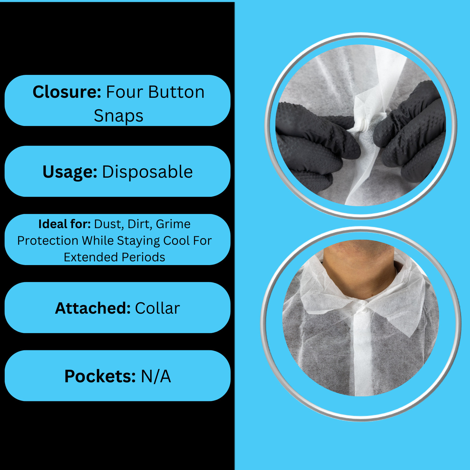 25-50 White 50G Medical Disposable Polypropylene Lab Coat No Pocket