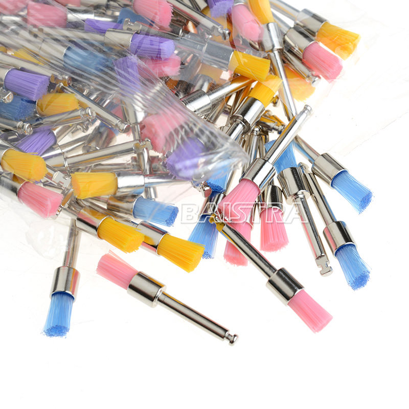 100pcs Dental Colorful Nylon Bowl Polishing Brushes Polisher Prophy Flat Type