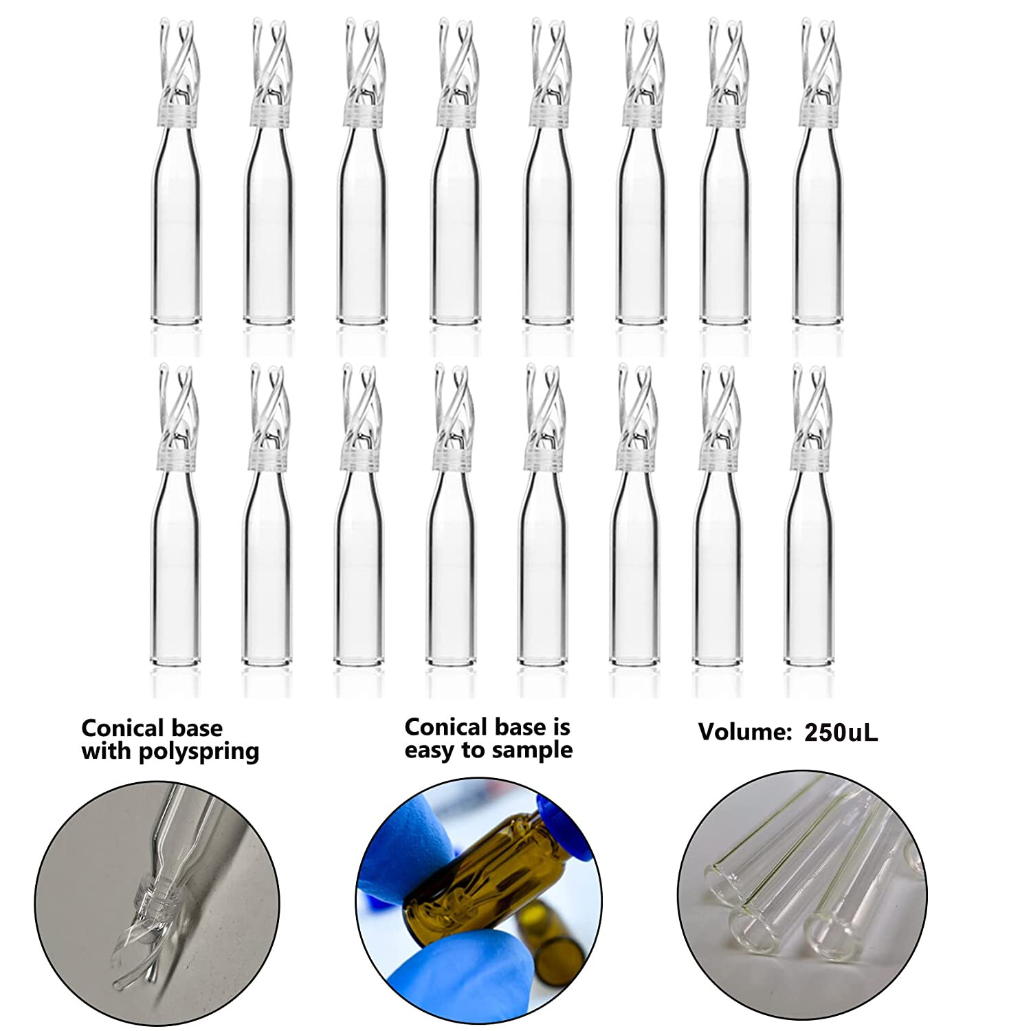 2000x 2mL Autosampler Vials 9-425 Clear,9mm Screw Cap|250ul Vial Micro-Insert GC