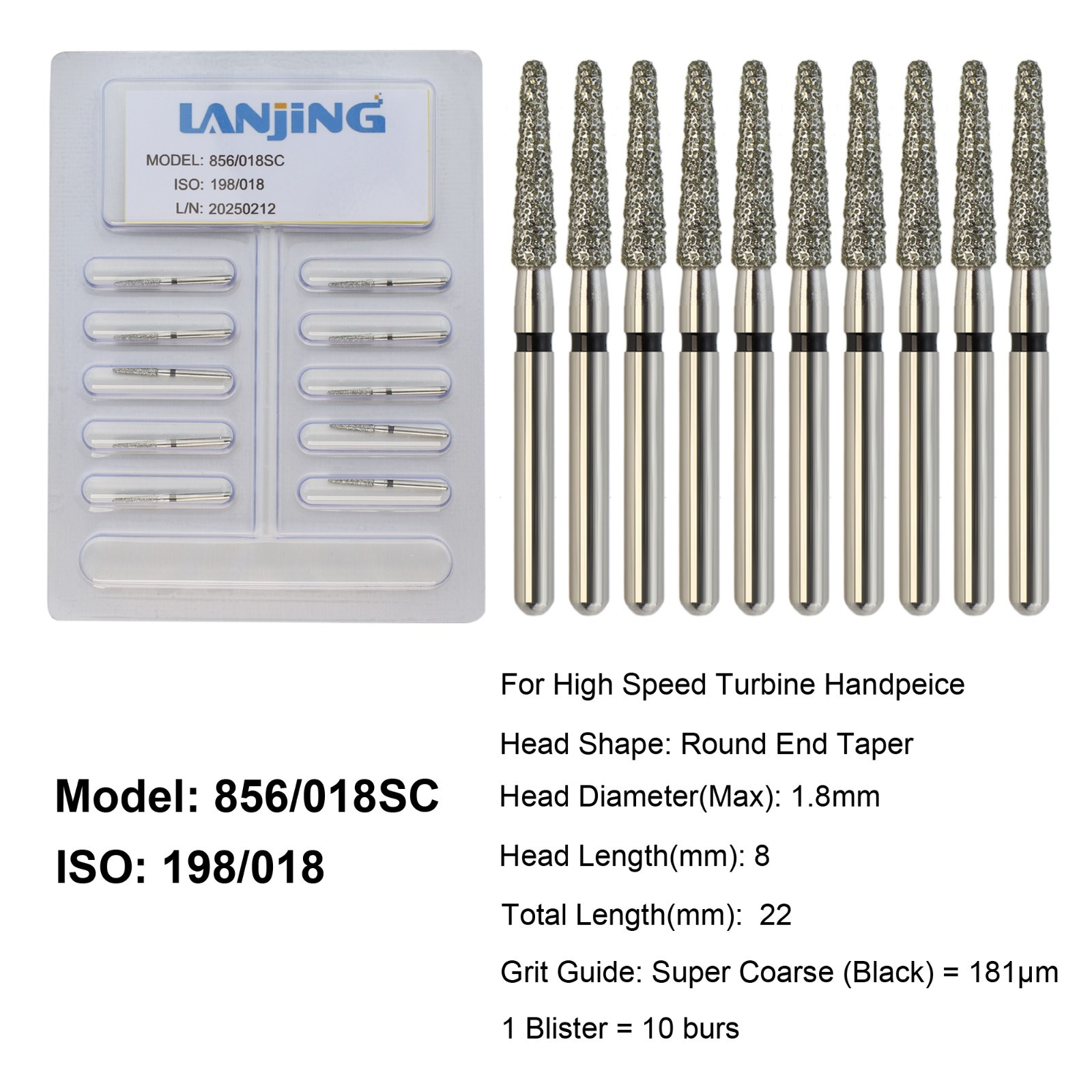 Dental Diamond Burs FG Round End Taper Bur Super Coarse Fine High Speed 856 850