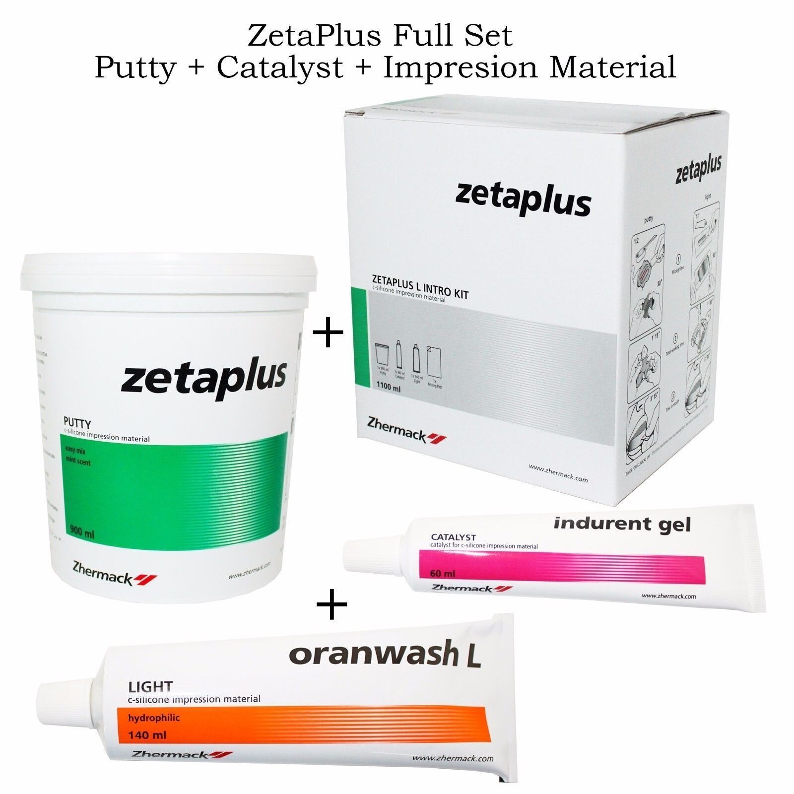 Zhermack ZetaPlus Kit Impression Putty 900ml + Oranwash 140ml+Indurent Gel 60ml.