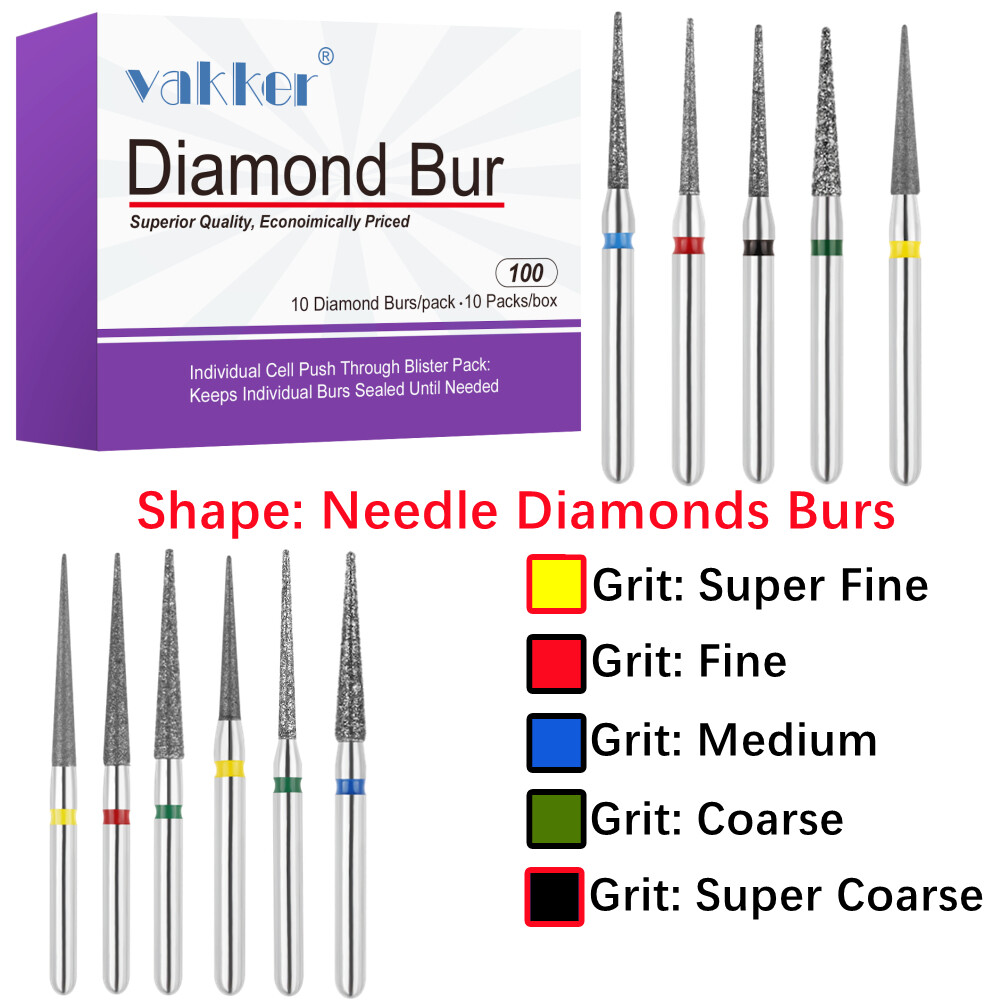 Vakker 10pc Diamond Burs Needle Burs Friction Grip Burs for High Speed Handpiece