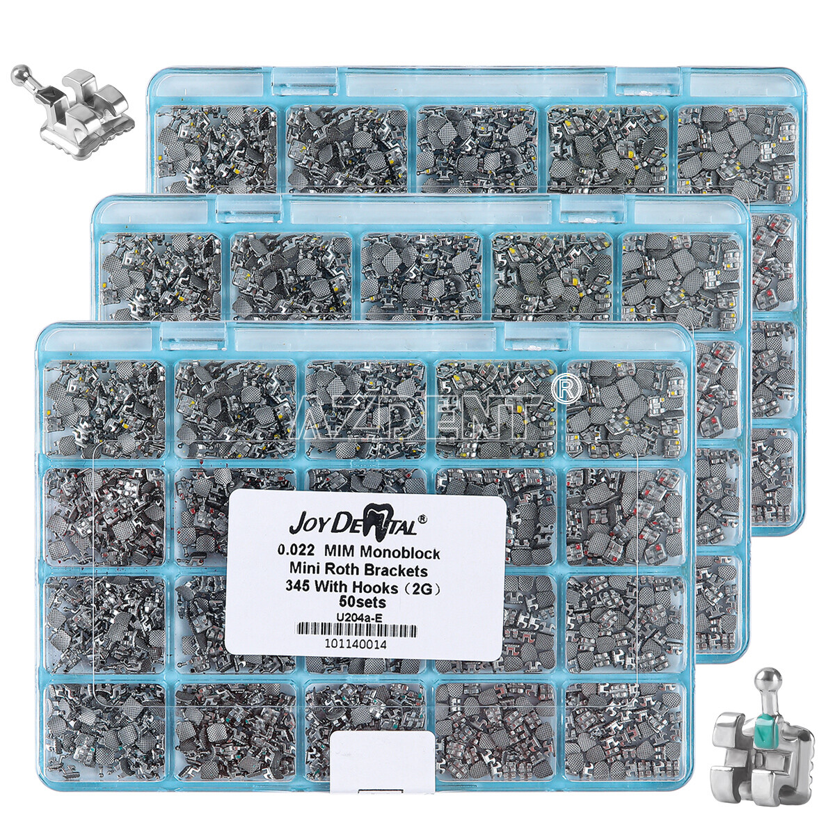 AZDENT 50 Set Dental Orthodontic MIM Monoblock Brackets Brace MBT/Roth Hooks