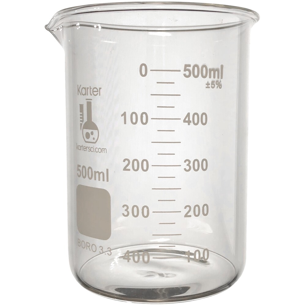 500ml Glass Beaker, Low Form, Graduated, Karter Scientific 213D26 (Single)