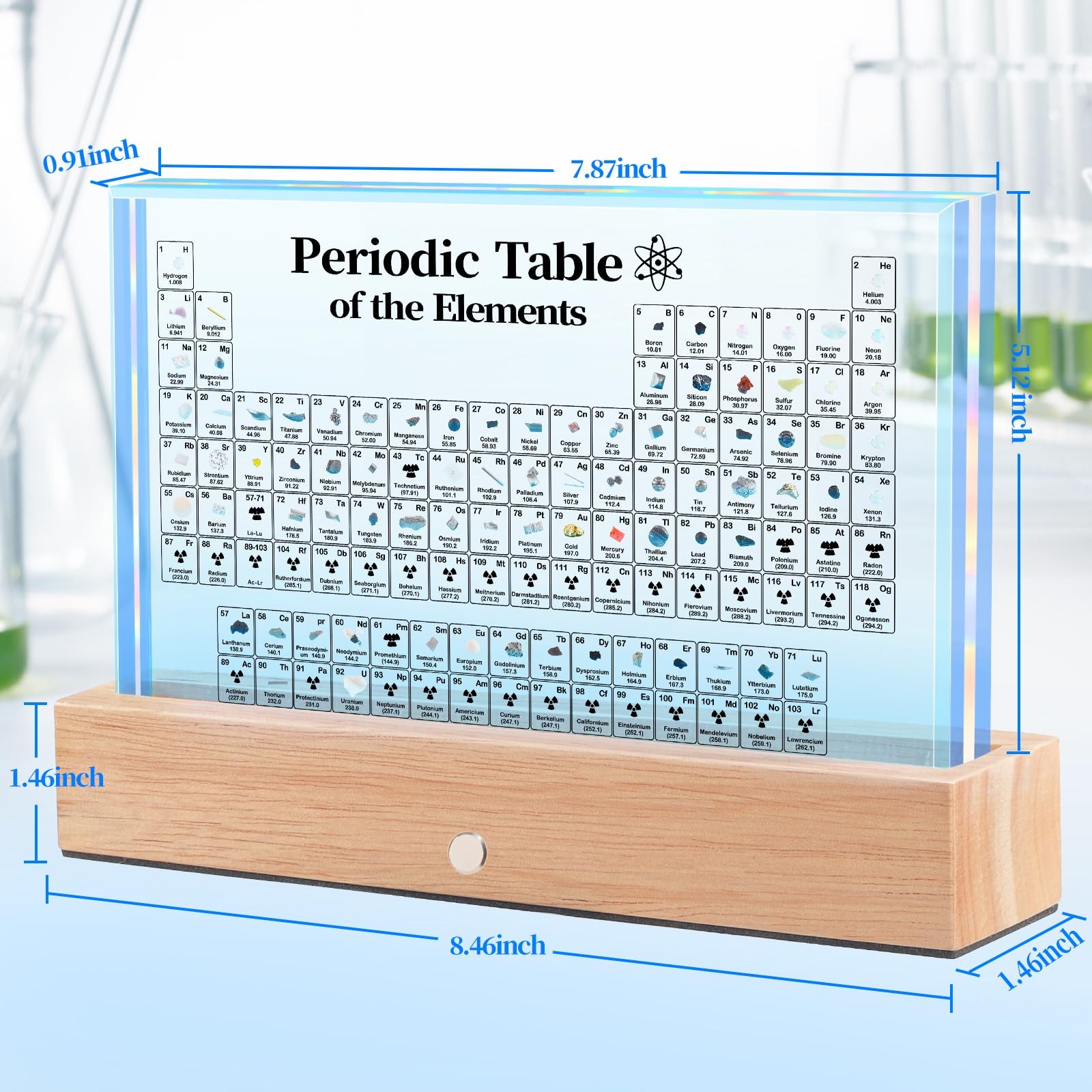 “Large Acrylic Periodic Table with Real Elements & LED Lights – Educational