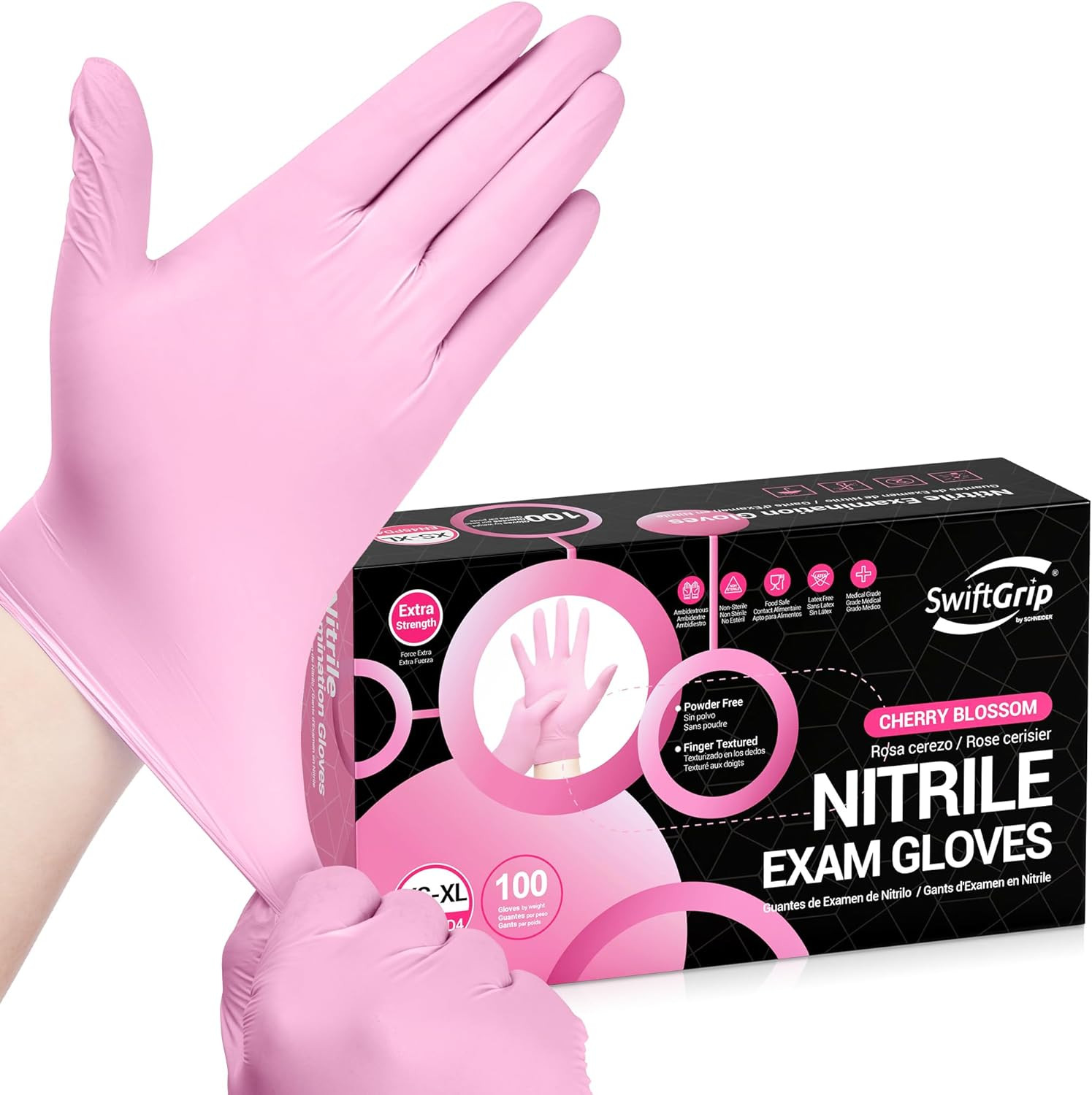 Swiftgrip Nitrile Exam Gloves, 4 Mil, Cherry Blossom, Food Safe Gloves Disposabl