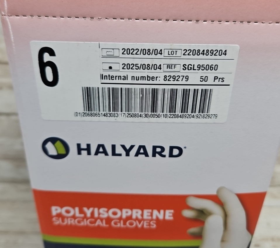 HALYARD Polyisoprene Surgical Gloves *1 Box 50 Pair* Size: 6 *See Date*8-25