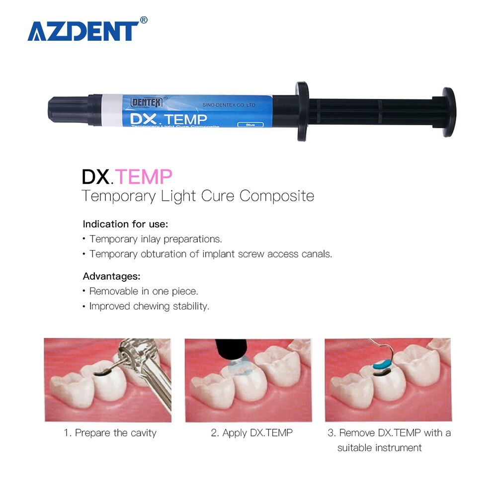 20pack Dentex DX.TEMP Dental Composite Resin 2.5g Temporary Flow Light Cure Blue