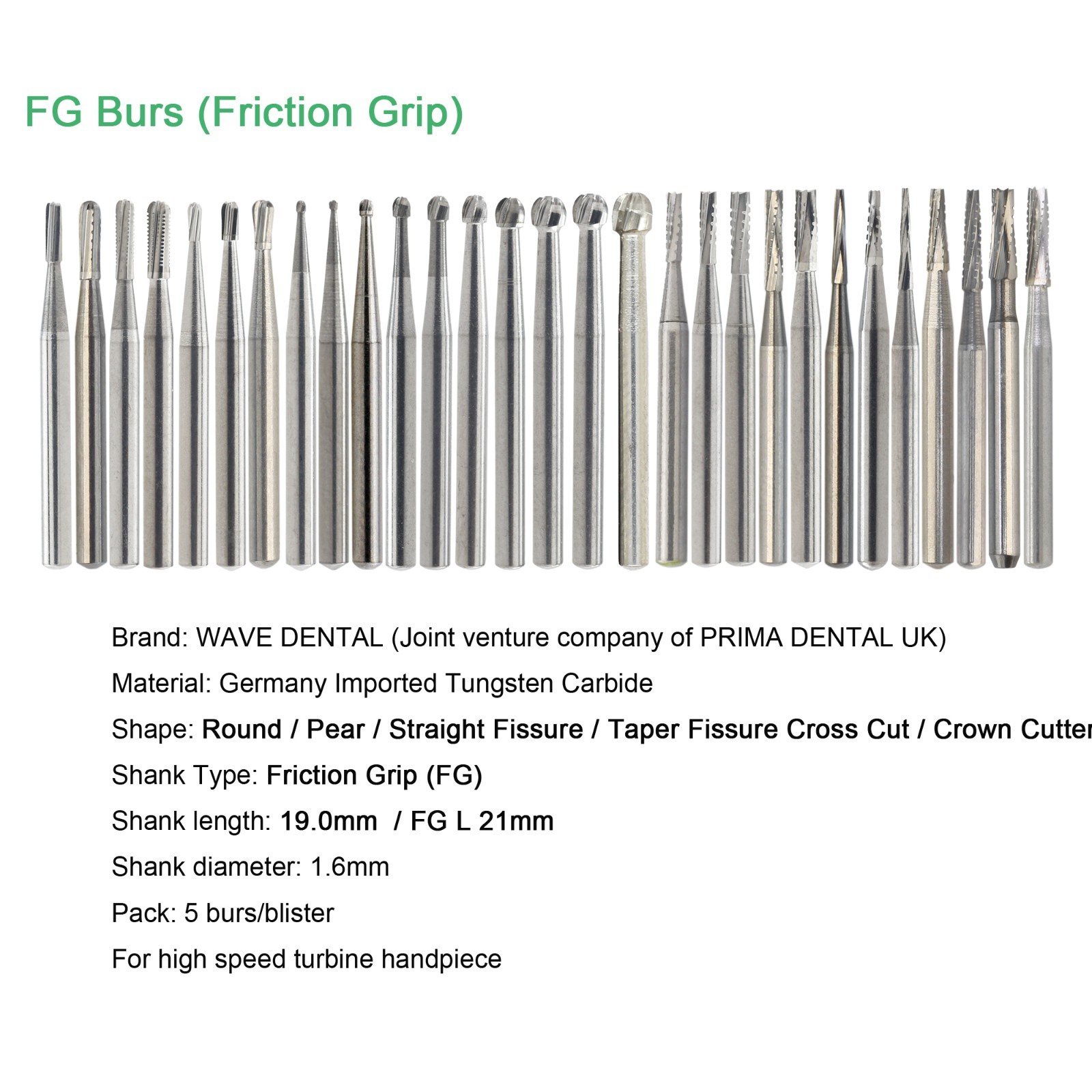 Wave Dental Carbide Burs FG 19mm High Speed Surgical 25mm FG SURG 330 557 702 6