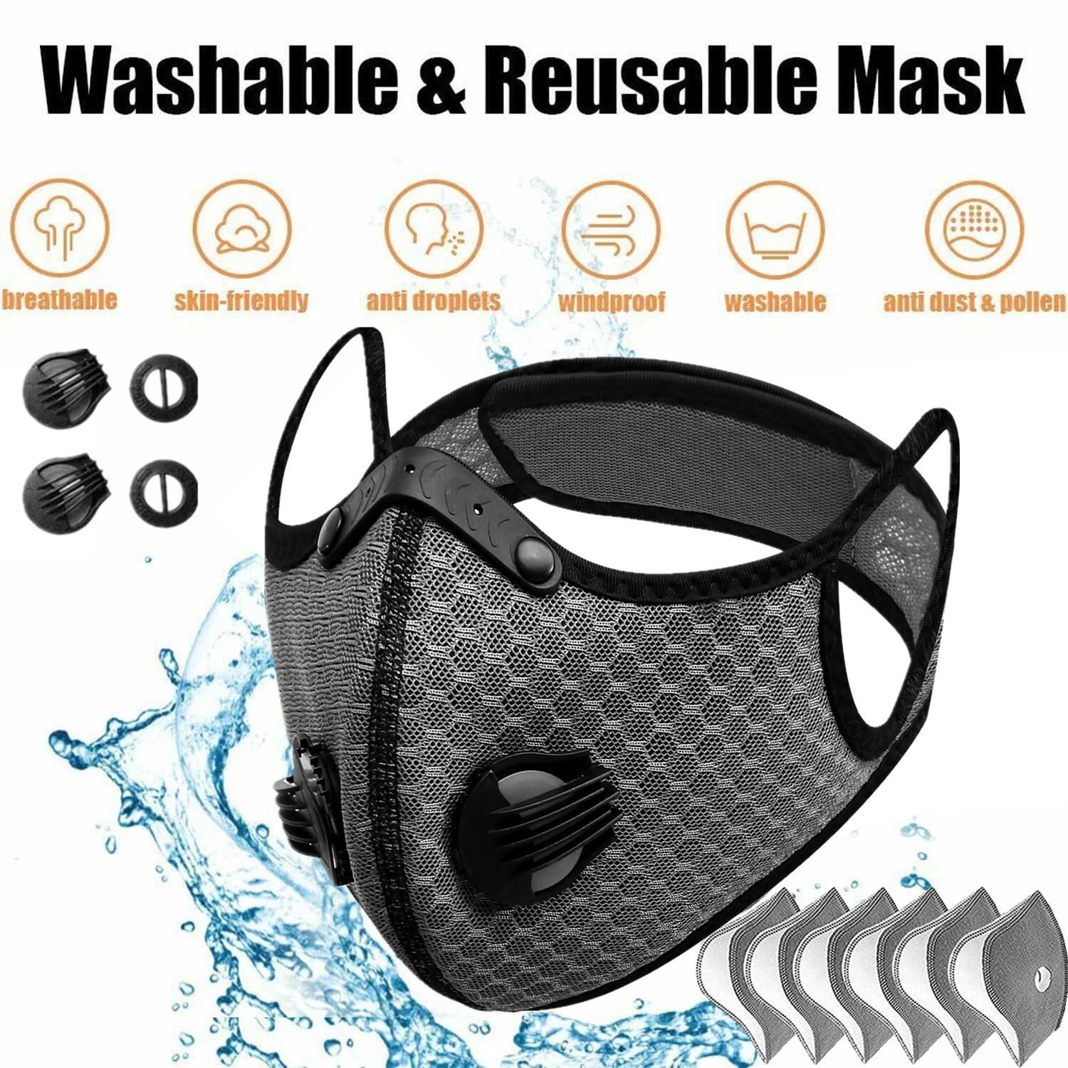 2 Pack Pollution Reusable Facepiece Half Face Shield Respirator Mask W/ Filter