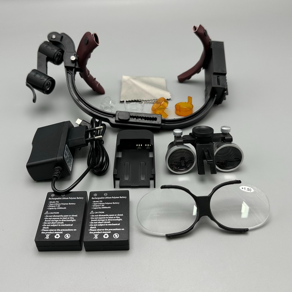 2.5x/3.5x Dental Surgical Binocular Loupe Headband Magnifier LED Headlight US/EU